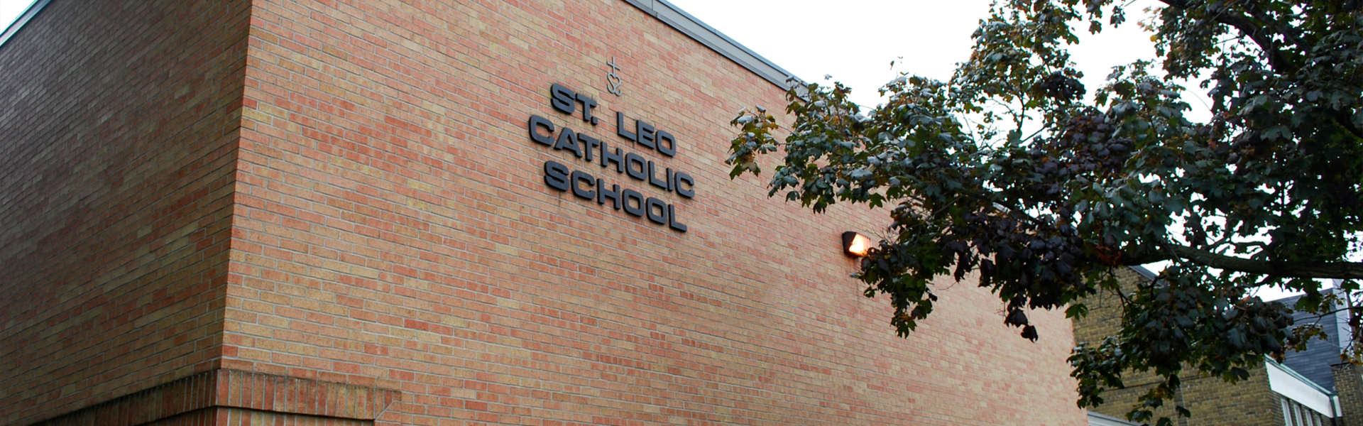 The front of the school building.