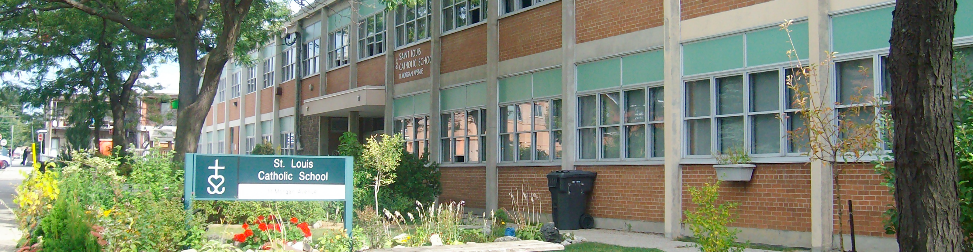 The front of the school building.