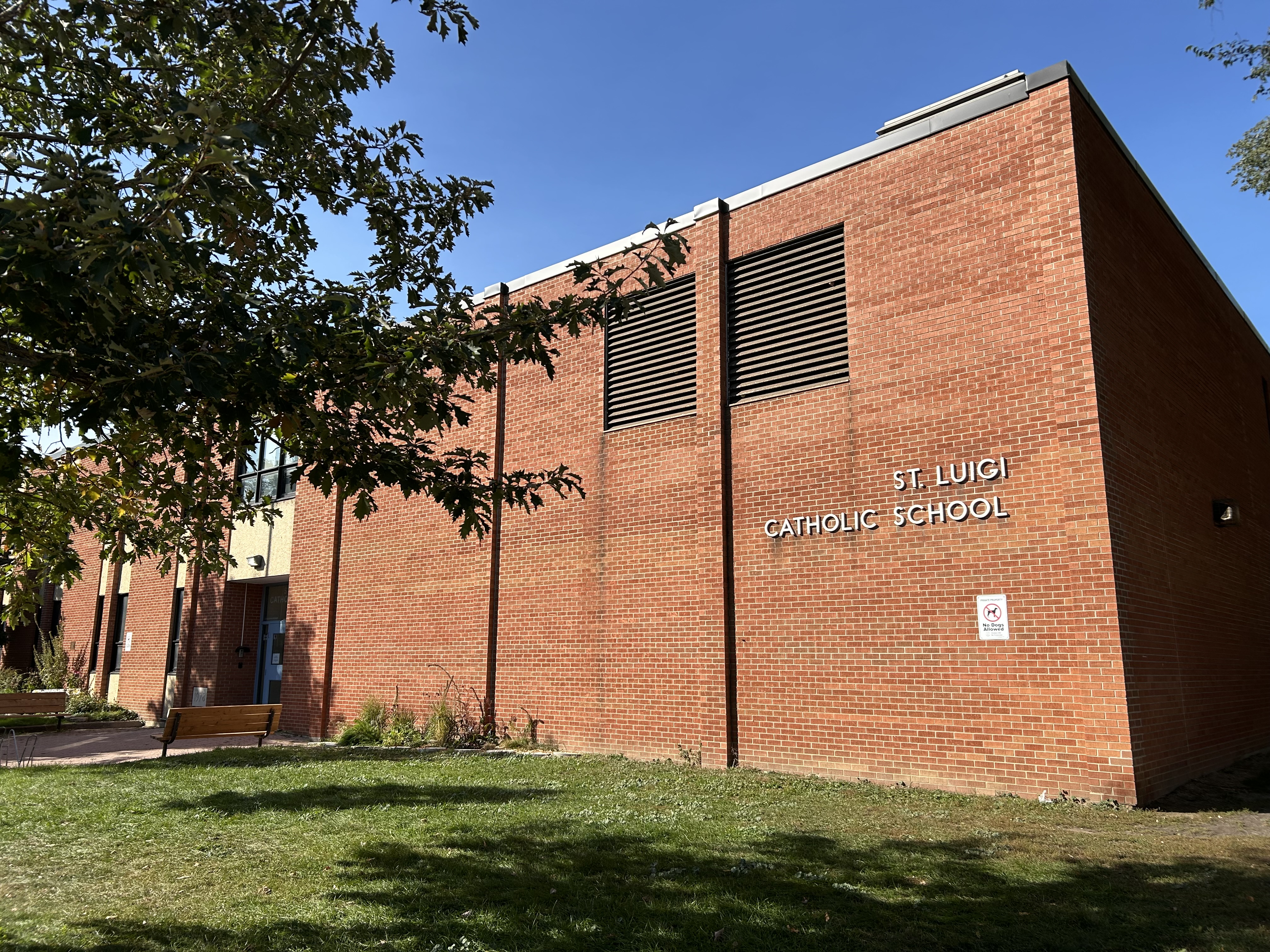 The front of the St. Luigi Catholic School building.