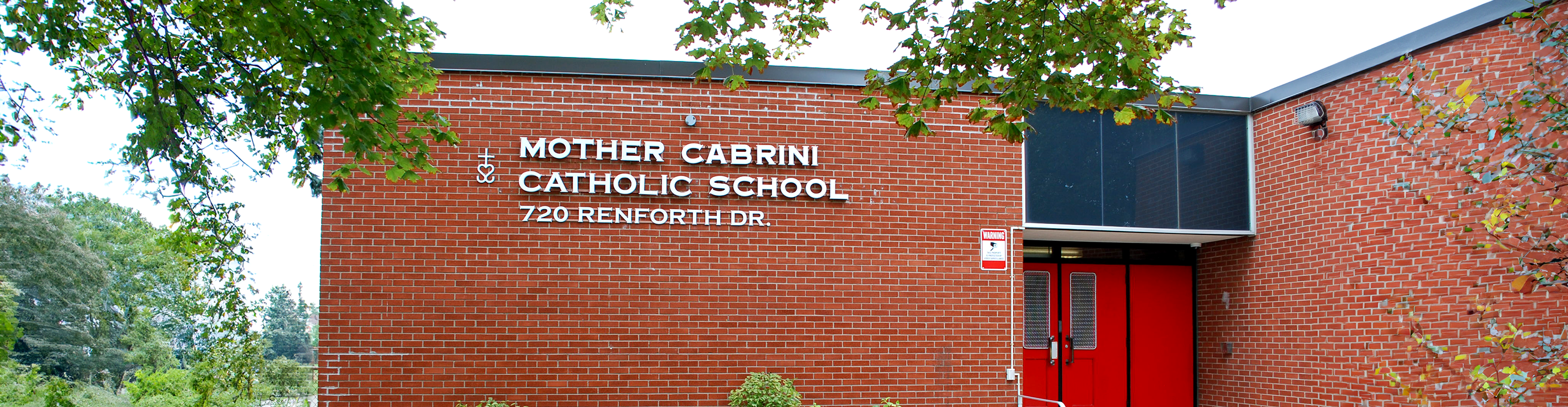 The front of the school building.