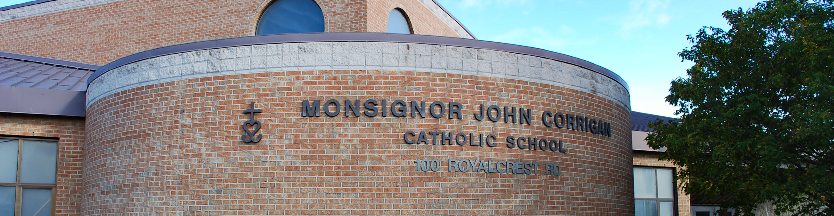 The front of the school building.