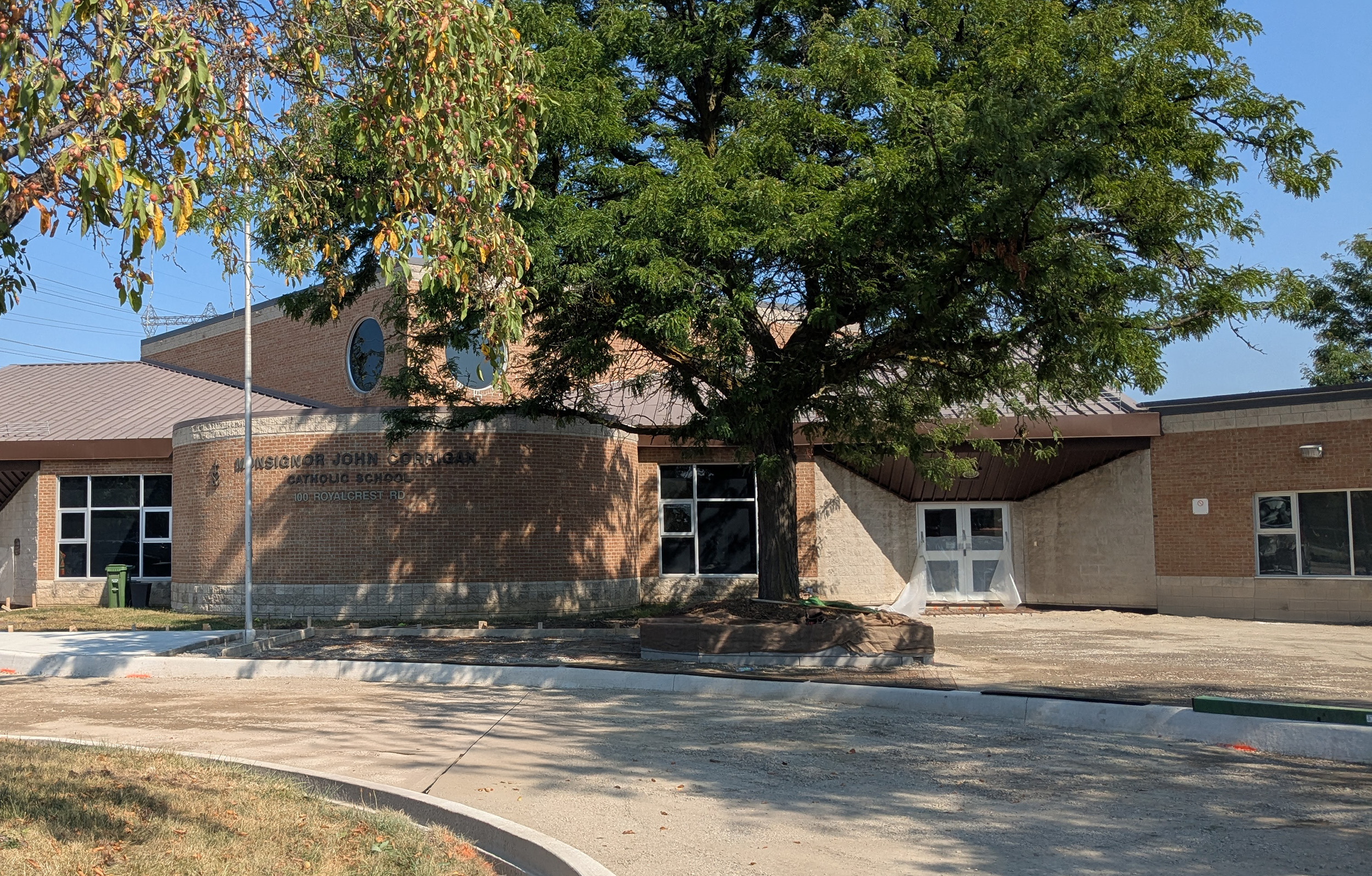 Photo of the front of the Monsignor John Corrigan school building