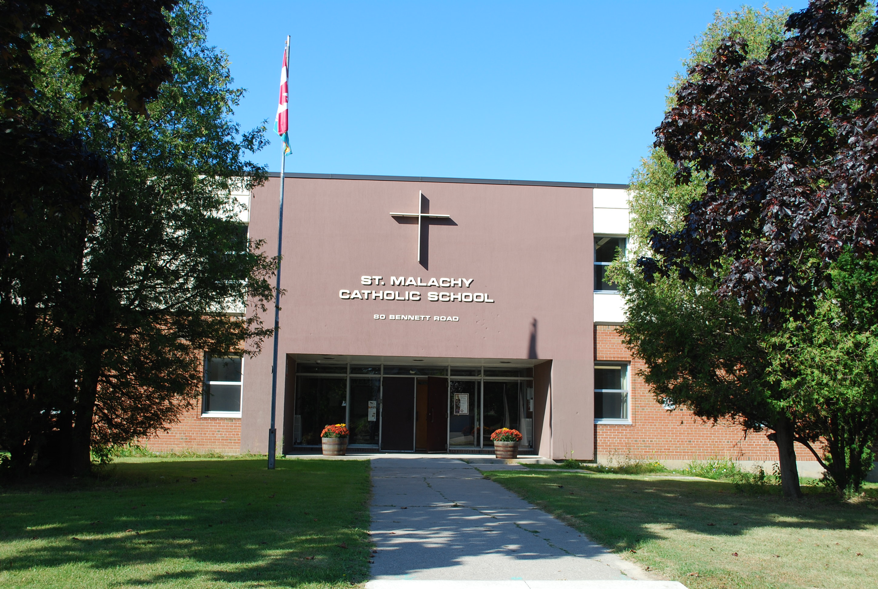 The front of the St. Malachy Catholic School building.