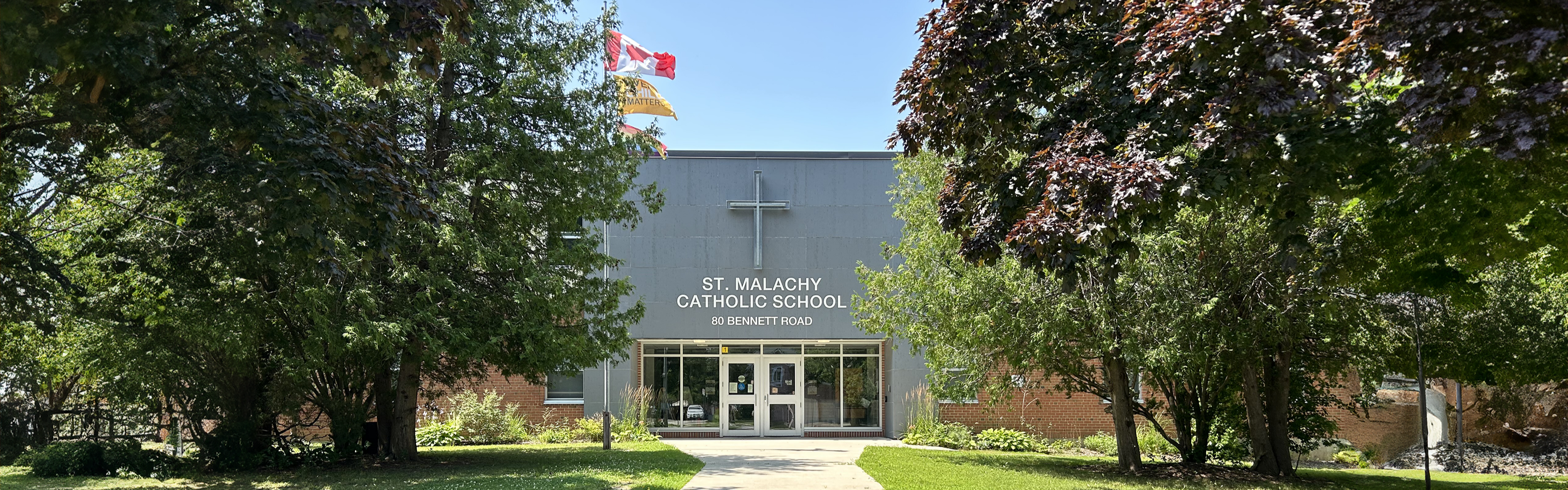 The front of the St. Malachy Catholic School building.