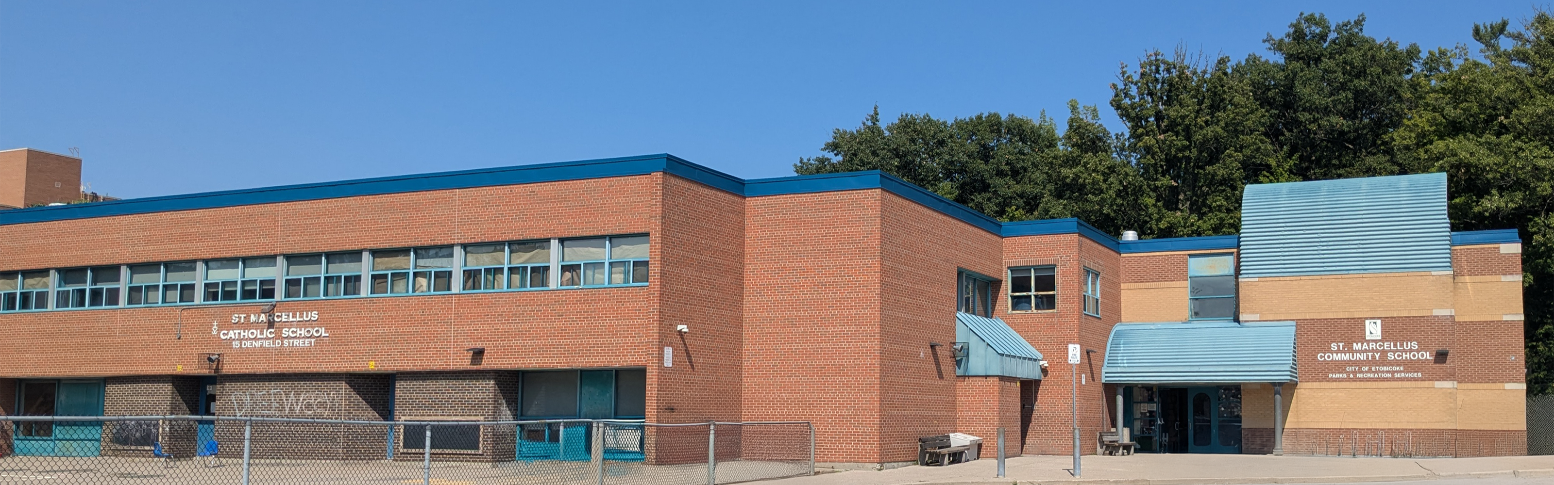 The front of the St. Marcellus Catholic School building.