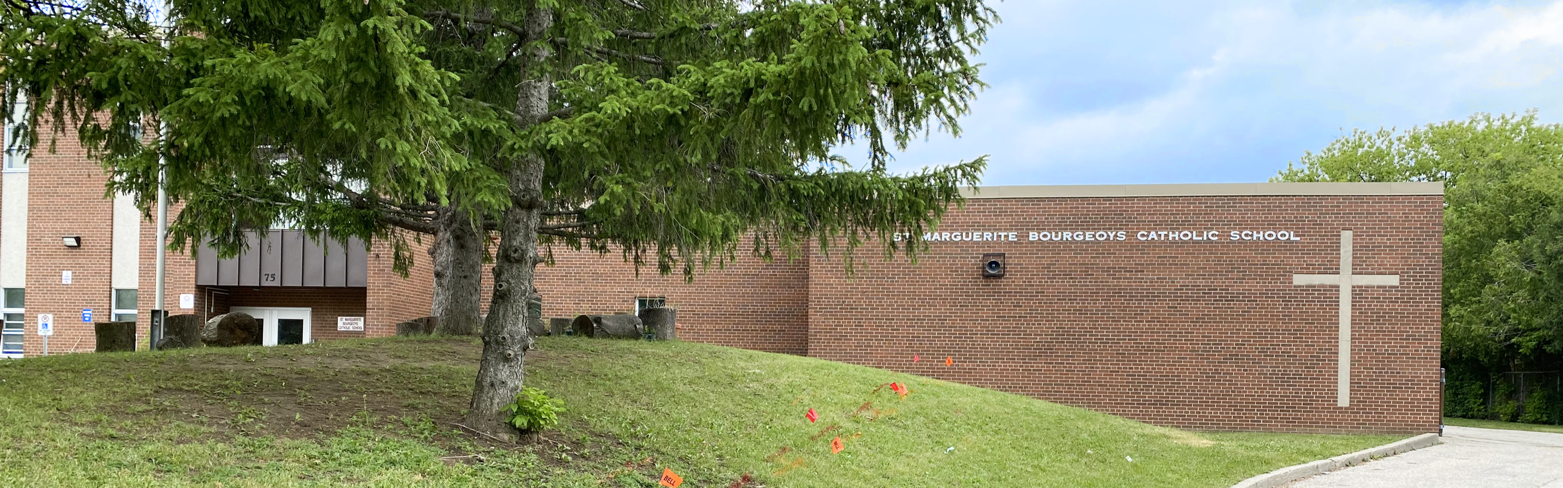 The front of the St. Marguerite Bourgeoys Catholic School building
