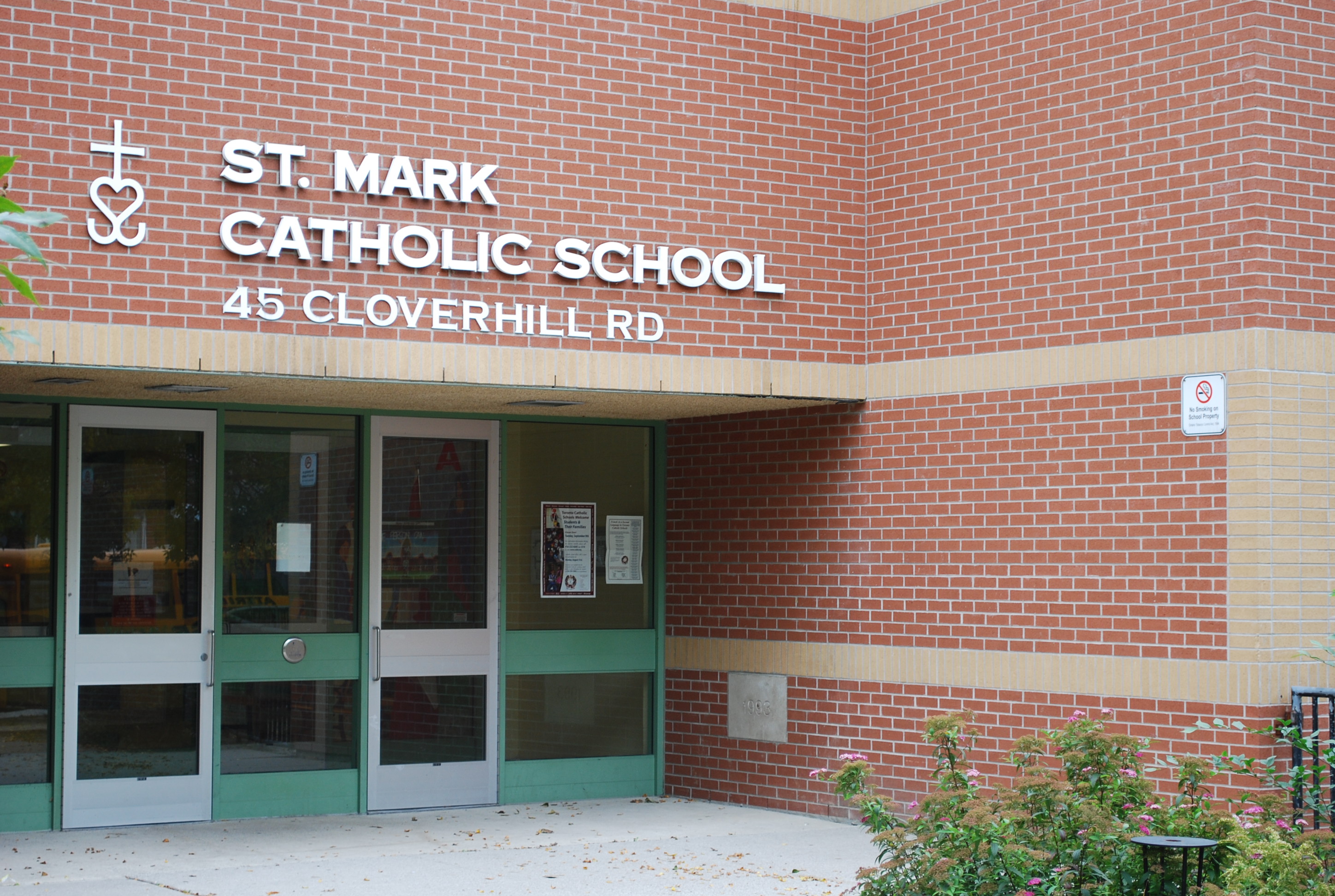 The front of the St. Mark Catholic School building