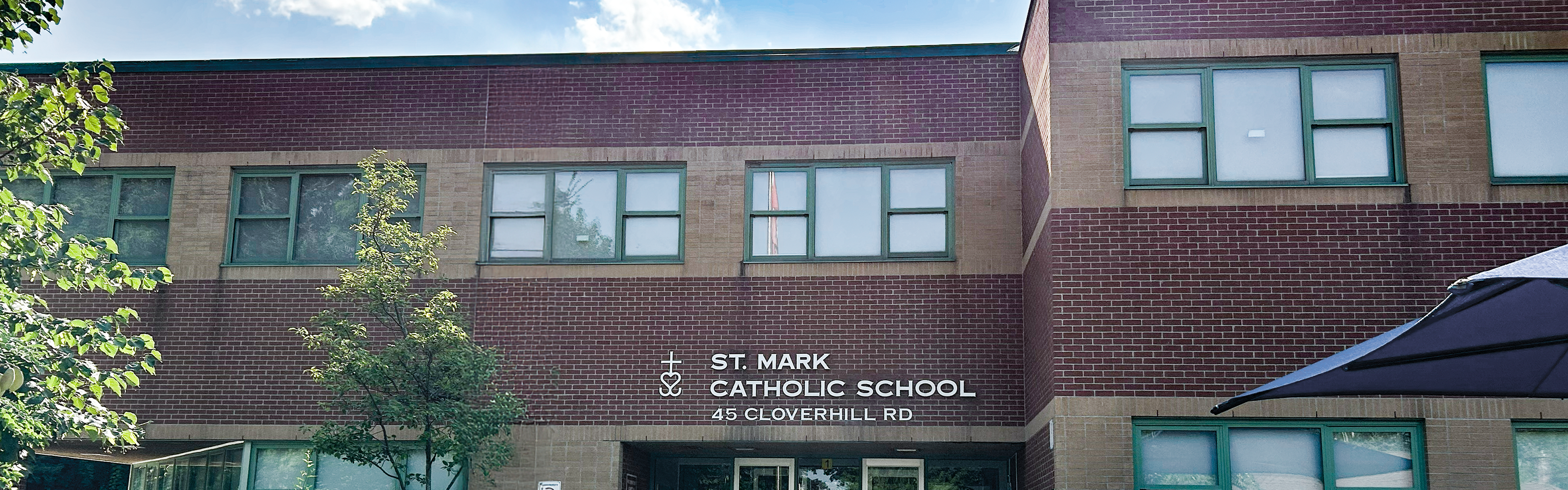 The front of the  St. Mark Catholic School building.