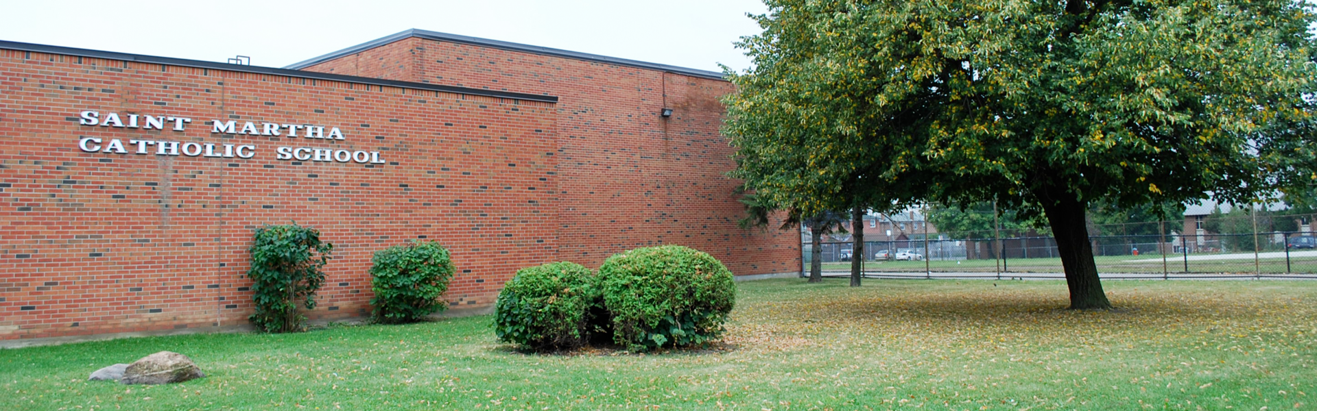 The front of the school building.