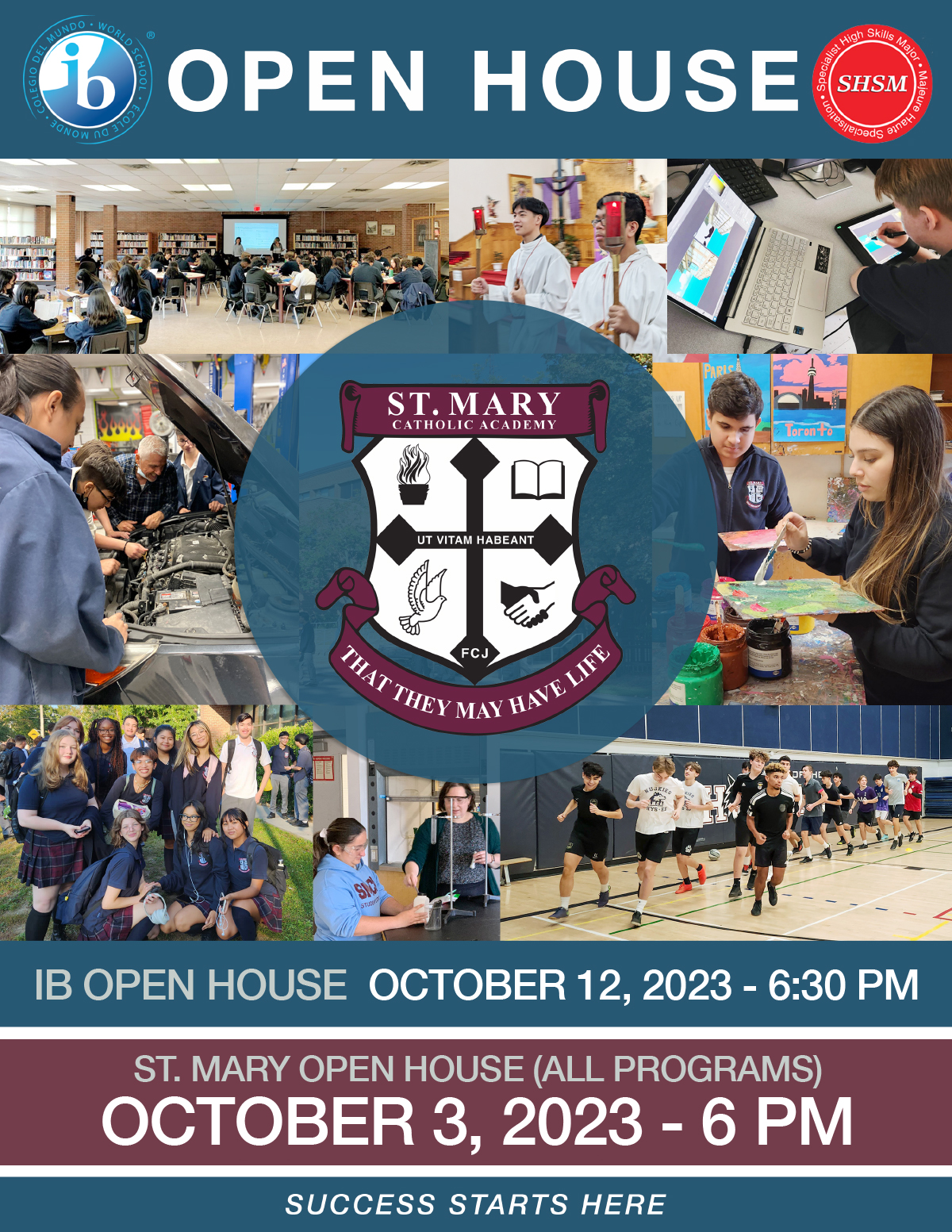 St. Mary Catholic Academy - Open House 2023 - October 3, 2023 at 6 PM for all programs and October 12, 2023 at 6:30 PM for IB