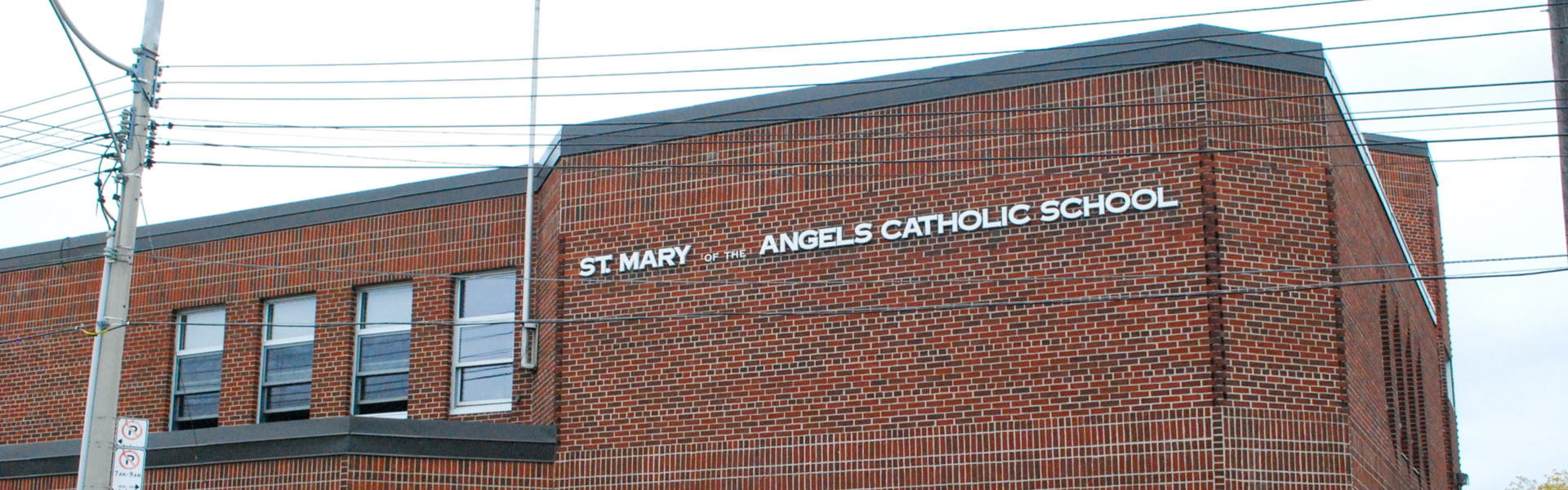 The front of the school building.