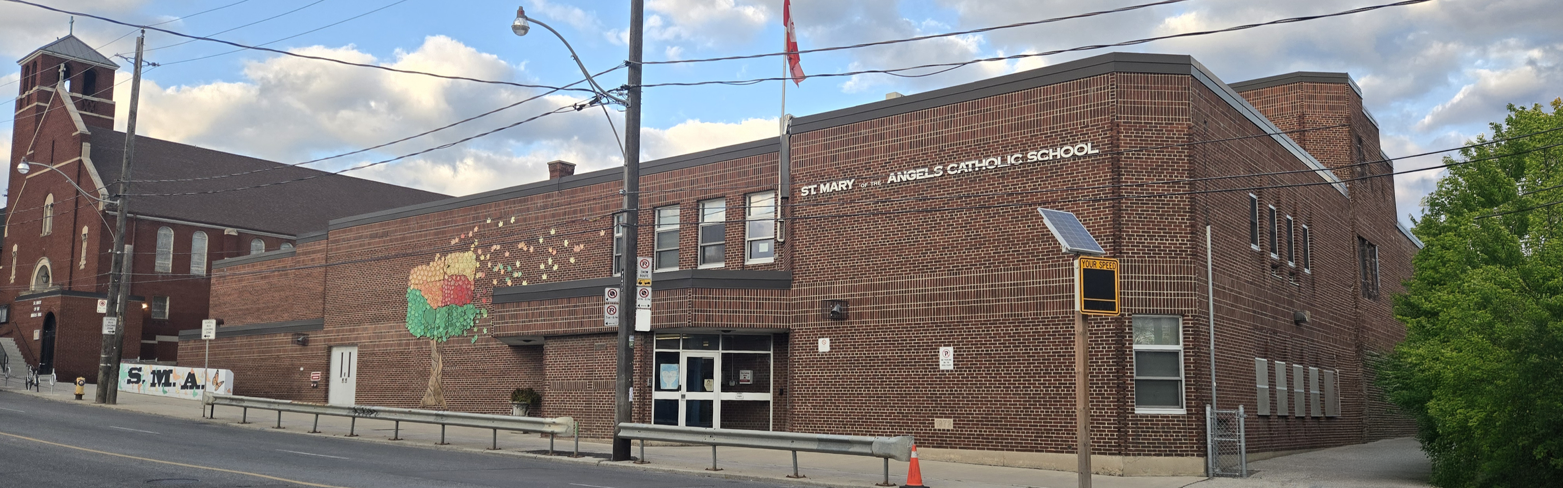 The front of the St. Mary of the Angels Catholic School building.
