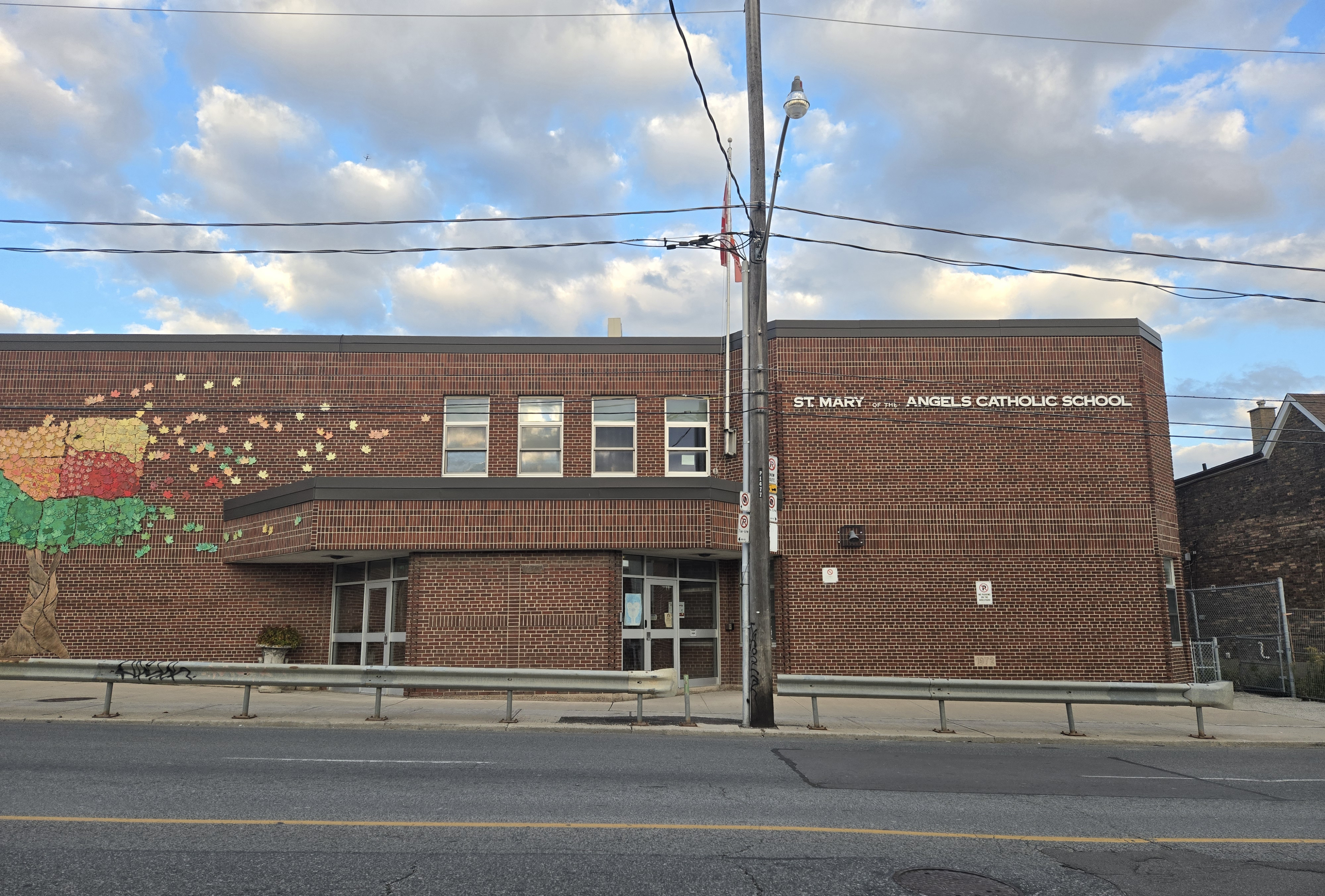 The front of the school building.