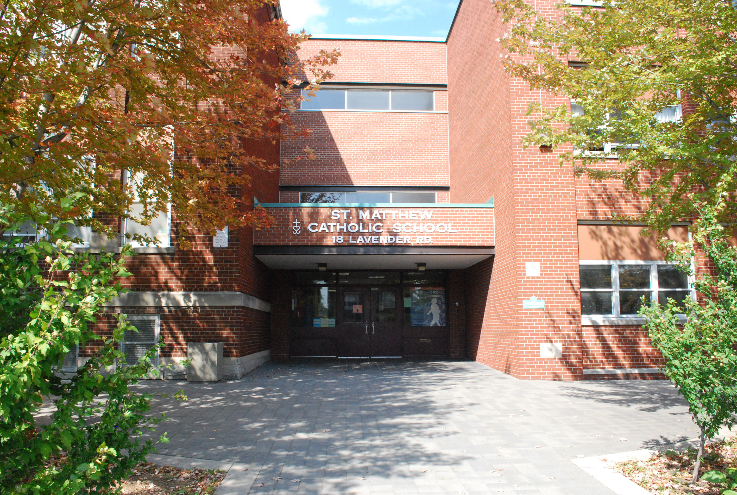 The front of the St. Matthew Catholic School building.