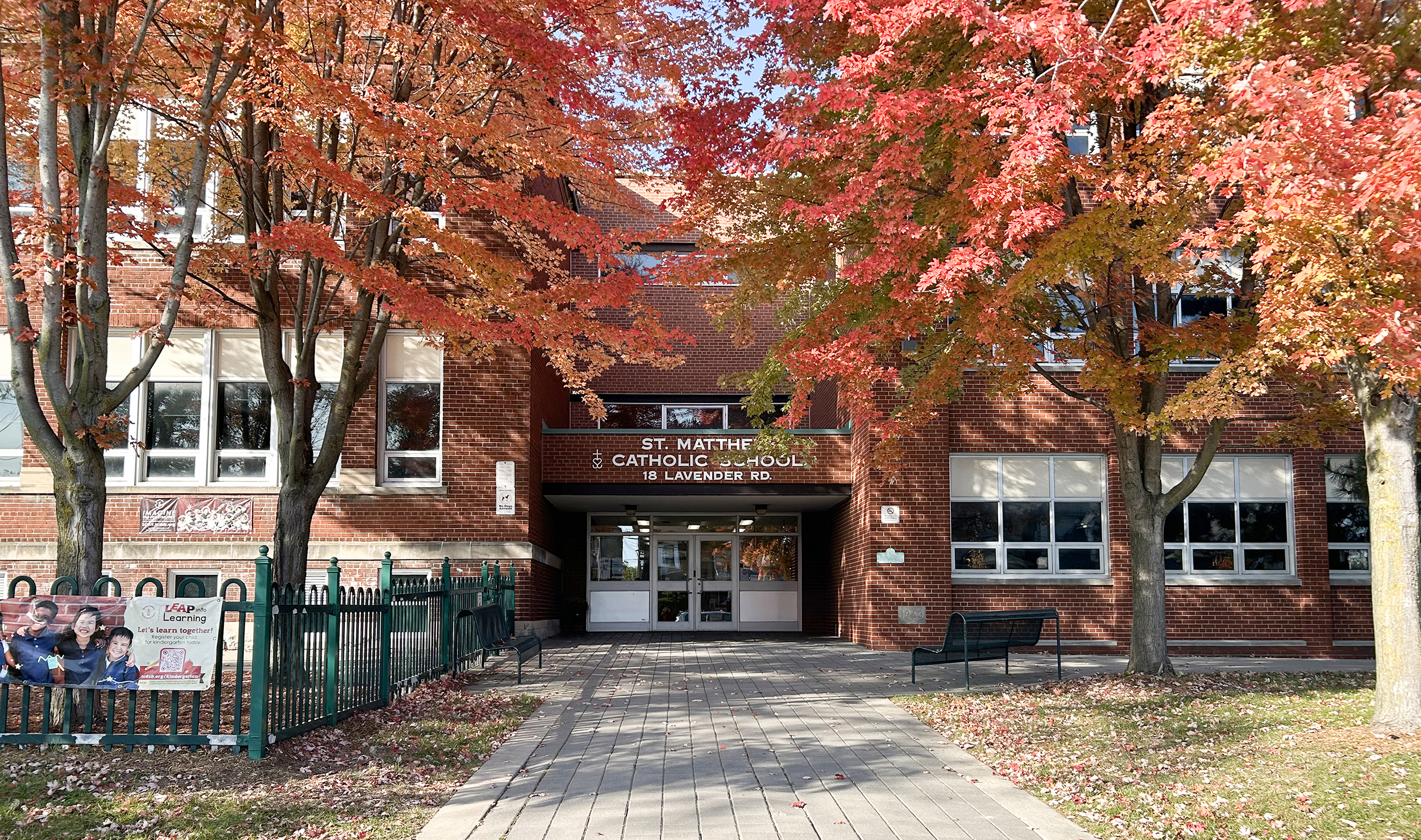 The front of the St. Matthew Catholic School building.