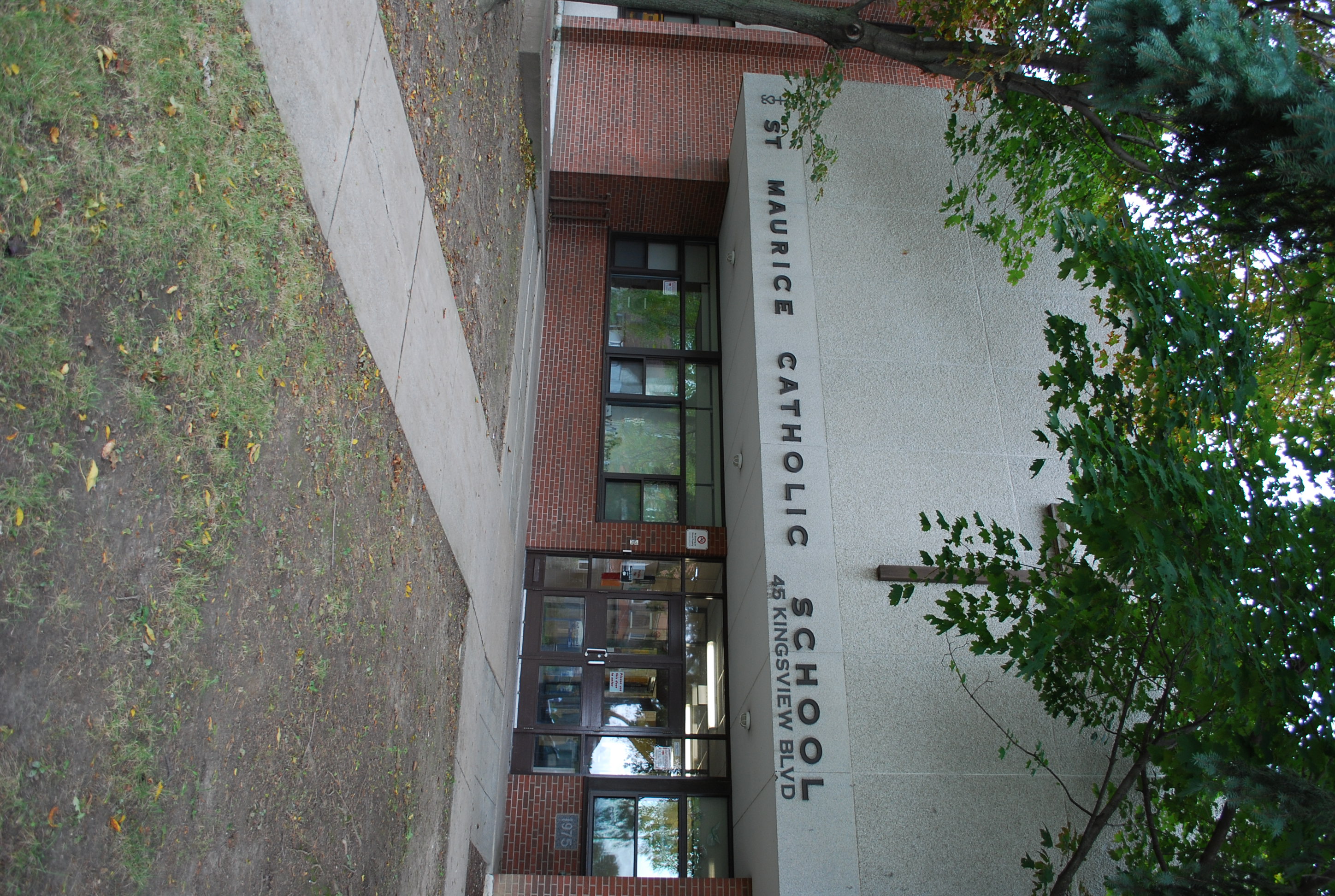 The front of the St. Maurice Catholic School building.