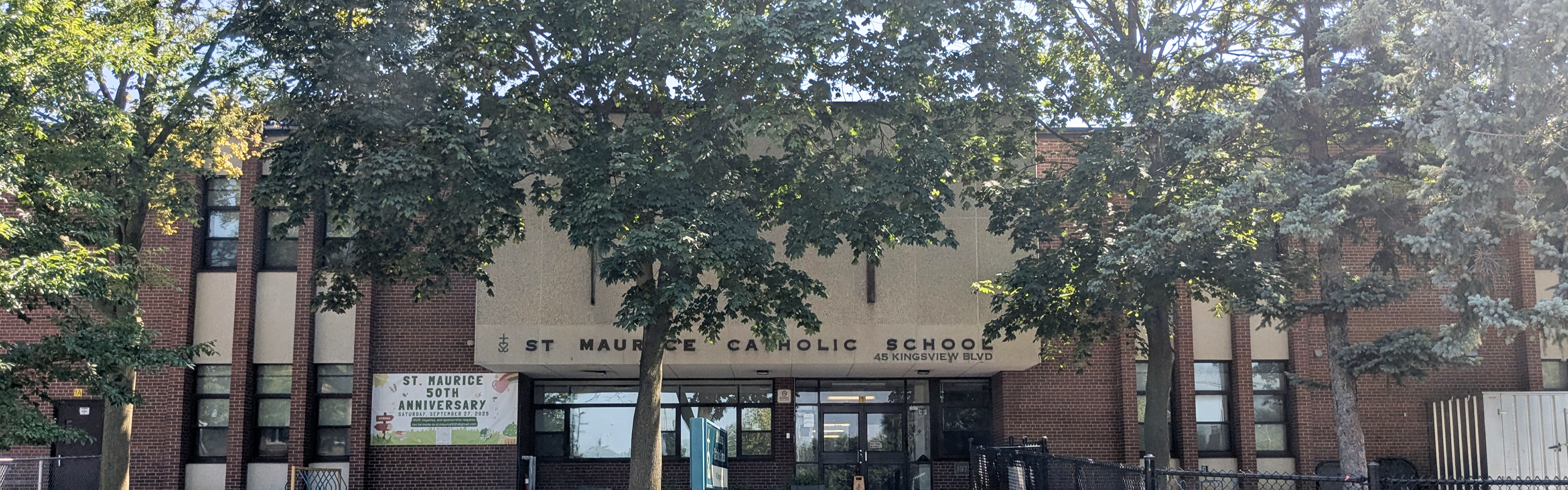 The front of the St. Maurice Catholic School building.