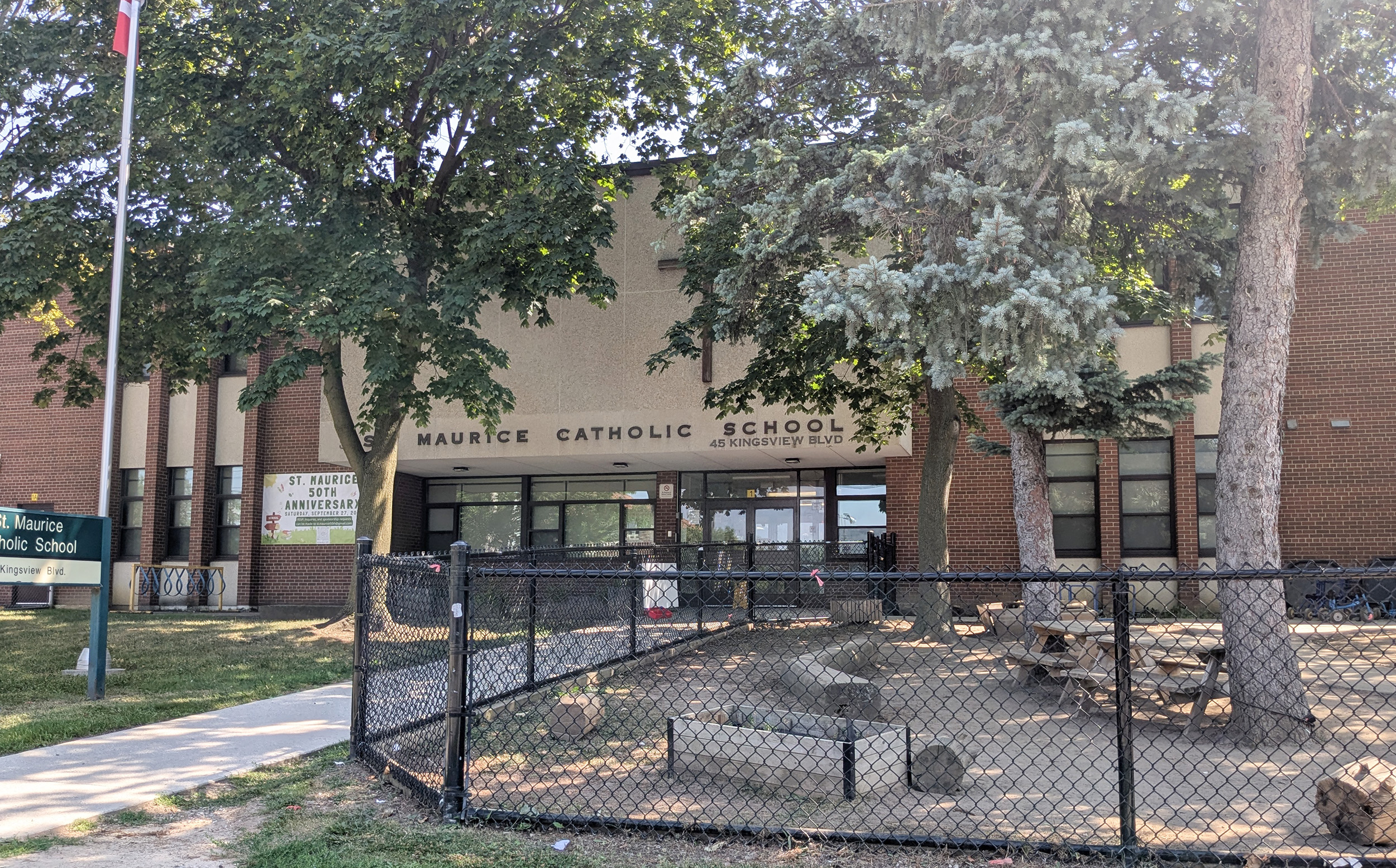 The front of the school building.
