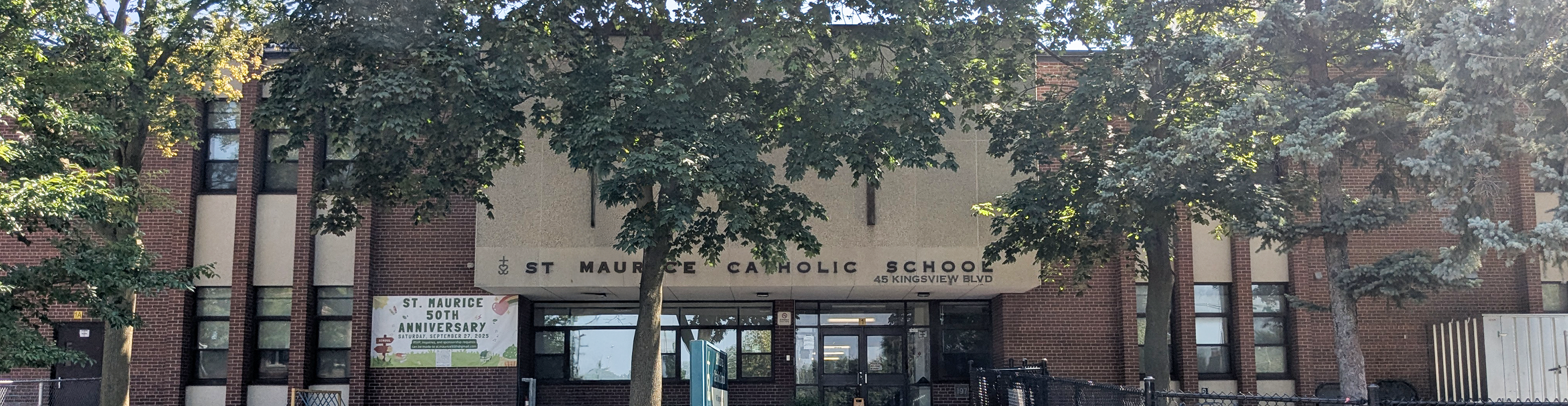The front of the school building.