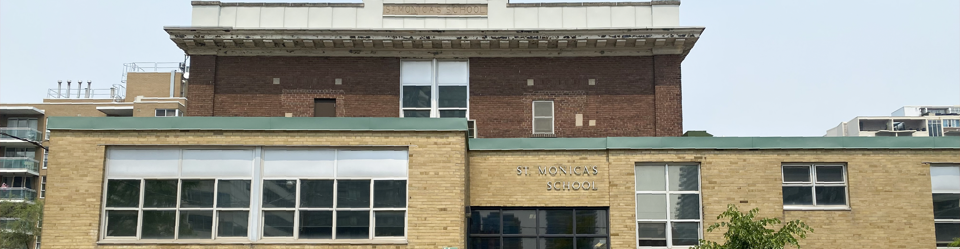 The front of the school building.