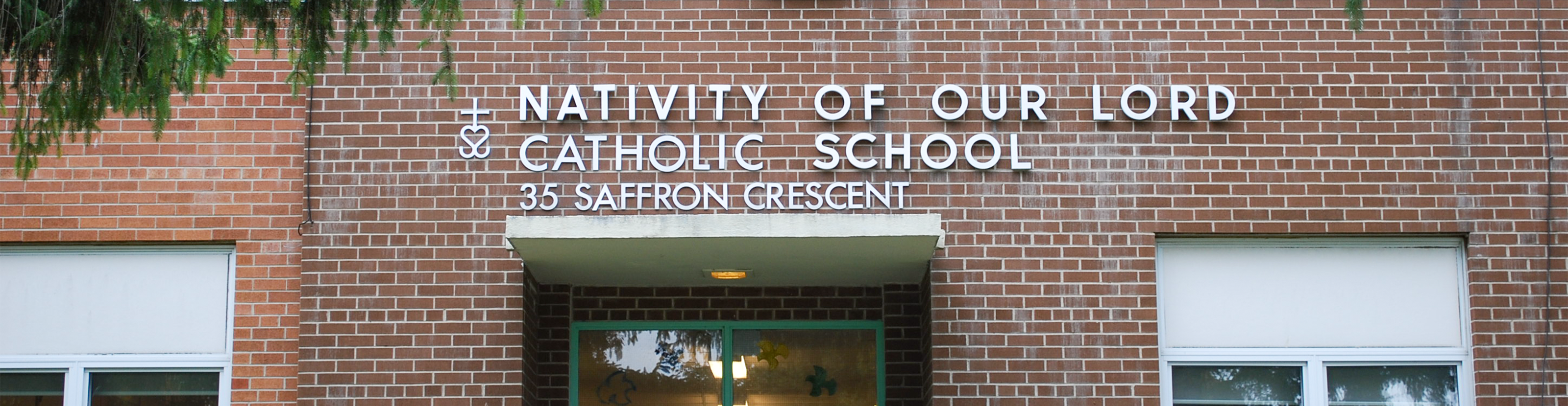 The front of the school building.
