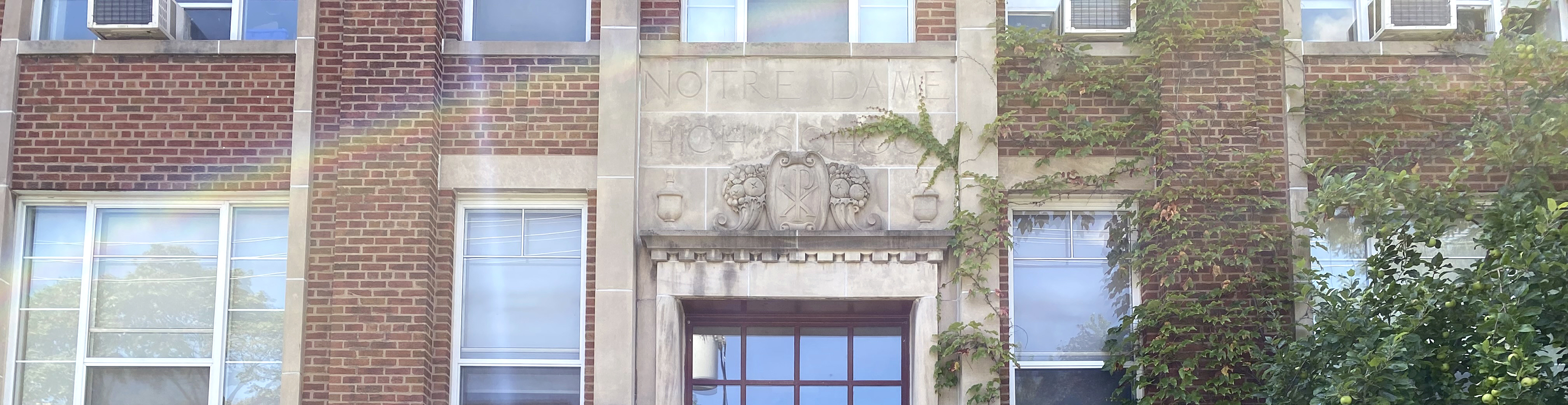 The front of the school building.