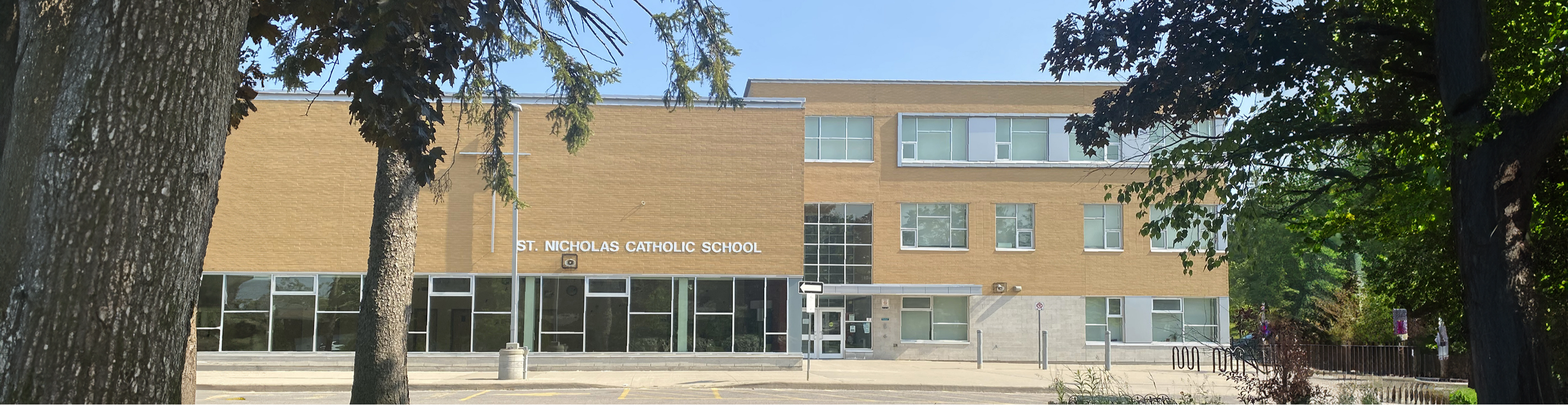 The front of the school building.