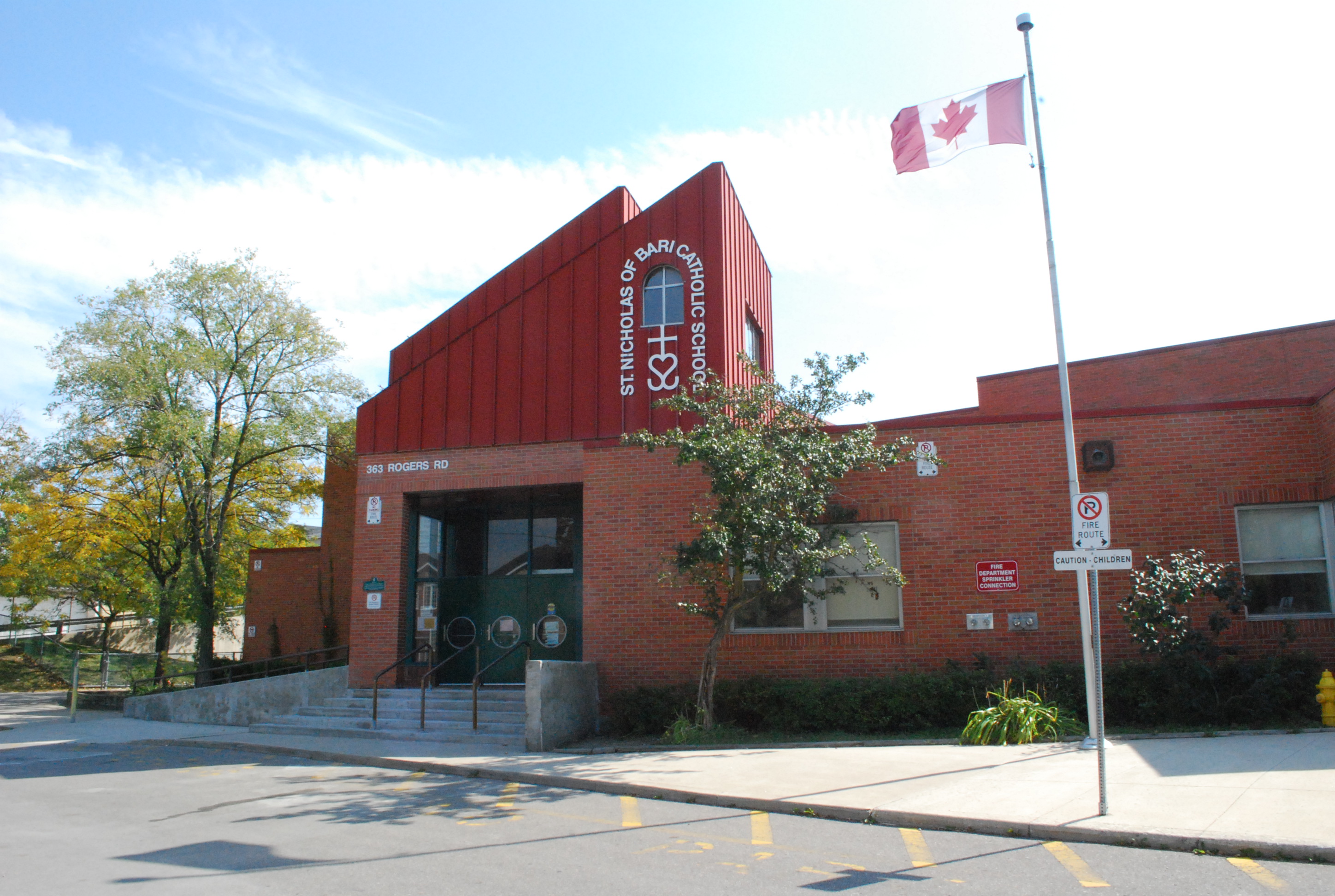 The front of the St. Nicholas of Bari Catholic School building.