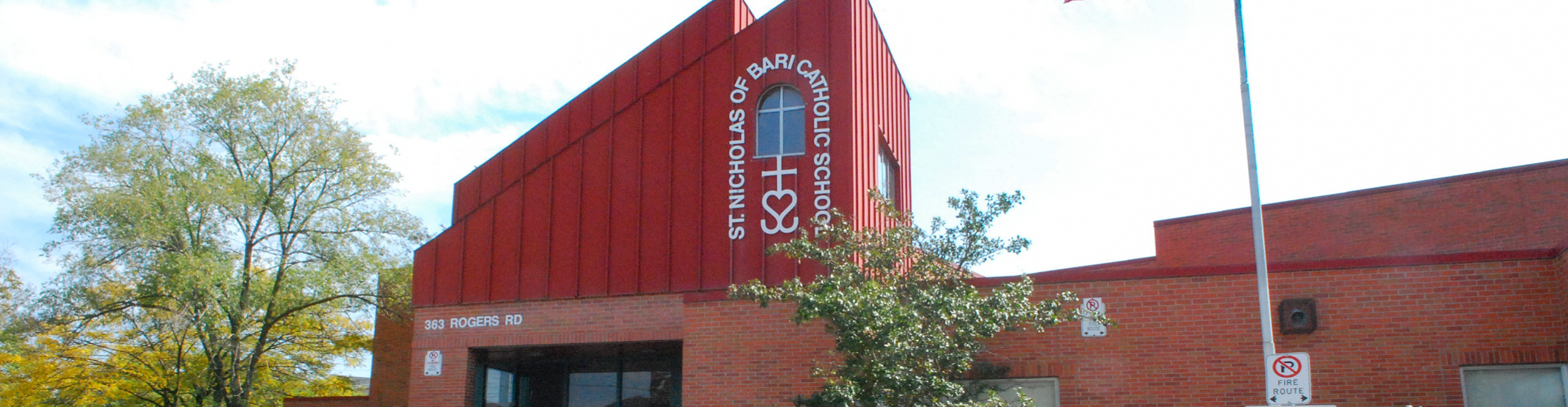 The front of the school building.