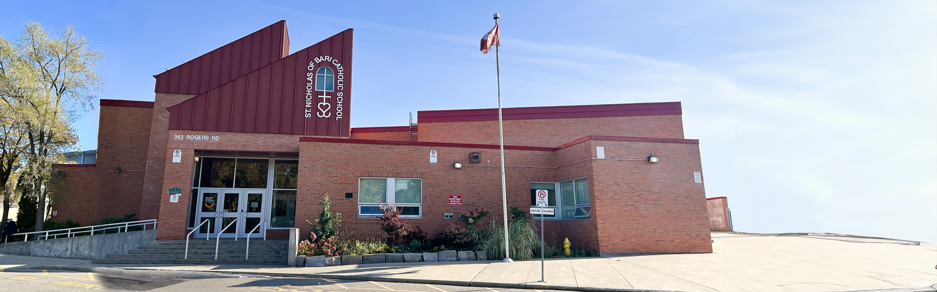 The front of the St. Nicholas of Bari Catholic School building.