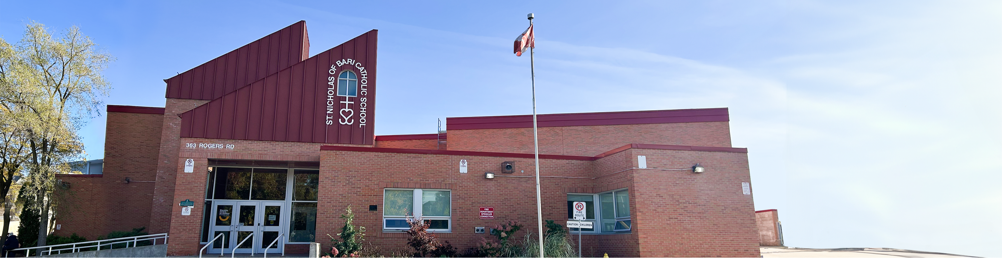 The front of the school building.