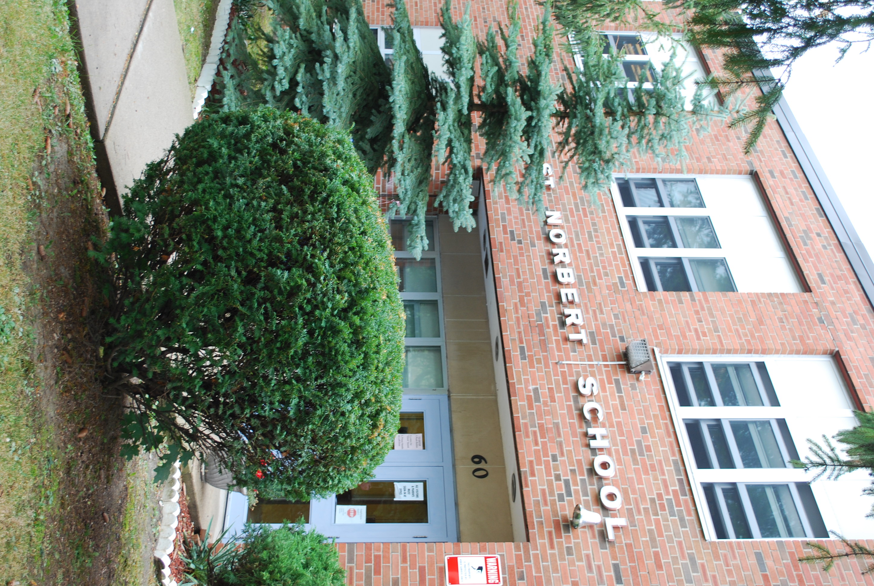 The front of the St. Norbert Catholic School building.
