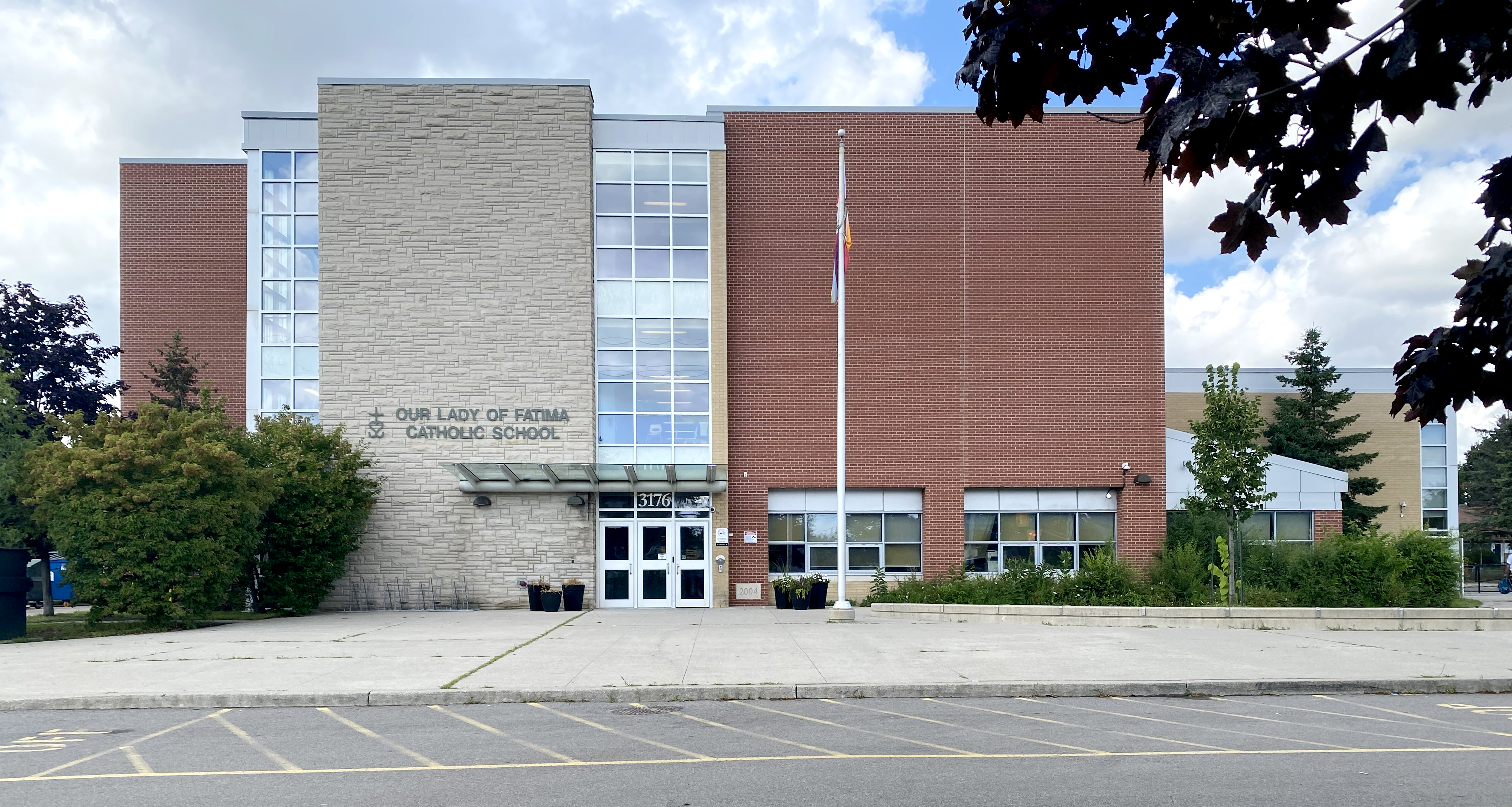The front of the Our Lady of Fatima Catholic School building