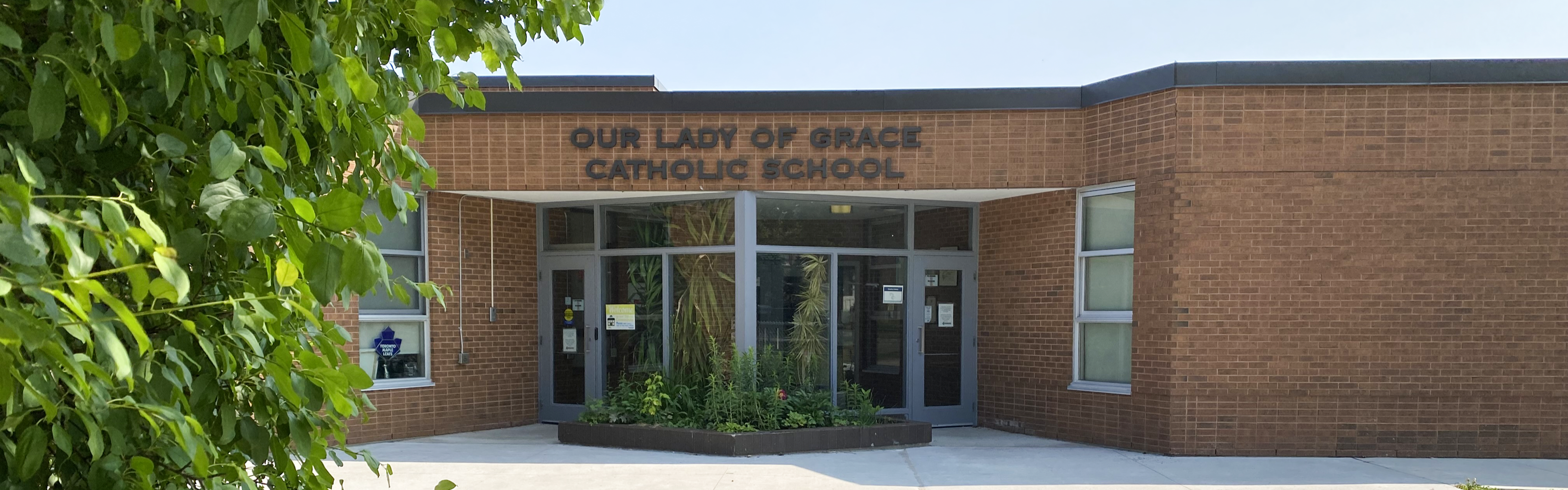 The front of the Our Lady of Grace Catholic School building.