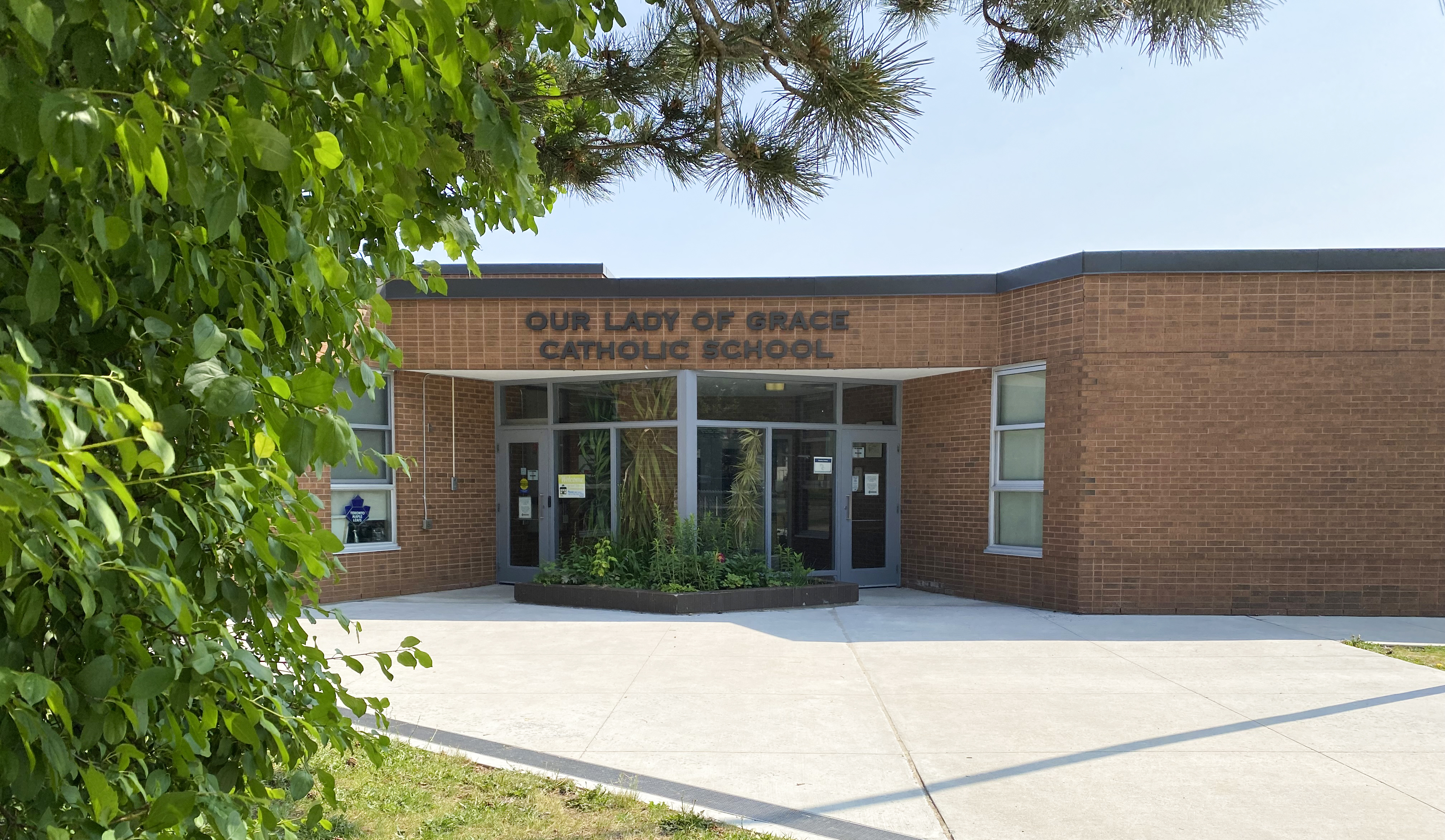 The front of the Our Lady of Grace Catholic School building