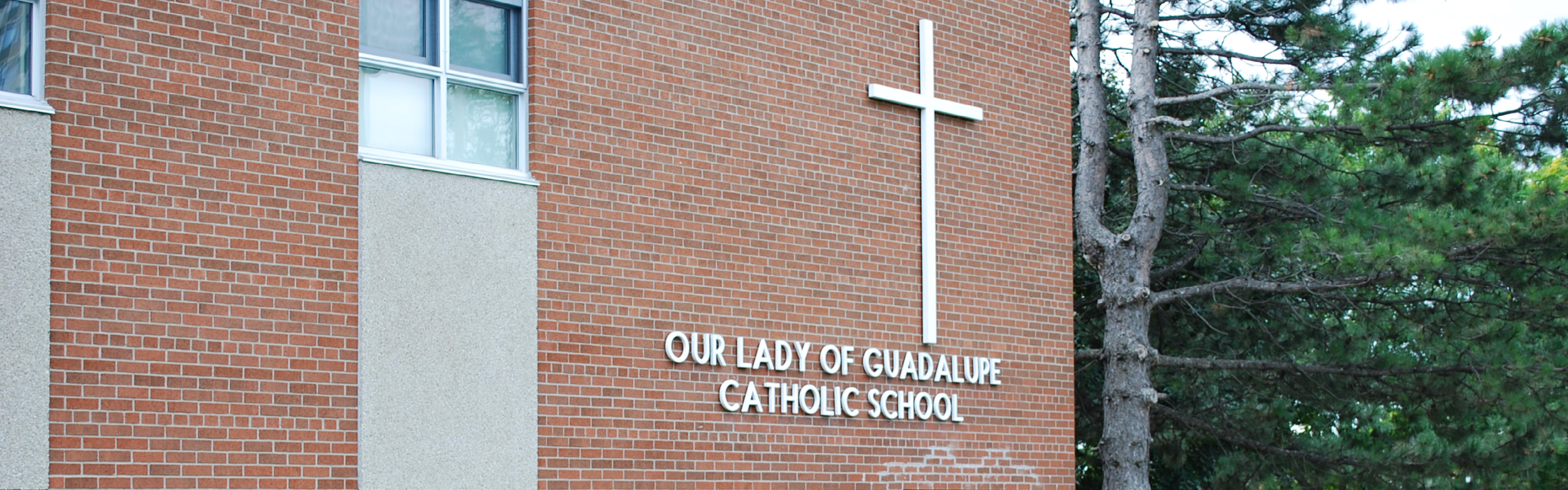 The front of the Our Lady of Guadalupe Catholic School building.