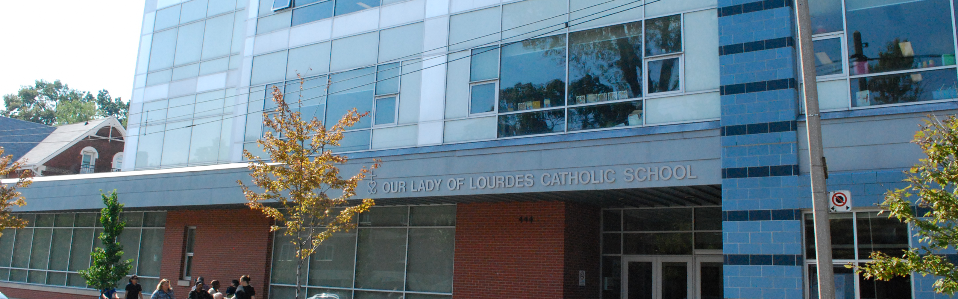 The front of the Our Lady of Lourdes Catholic School building.