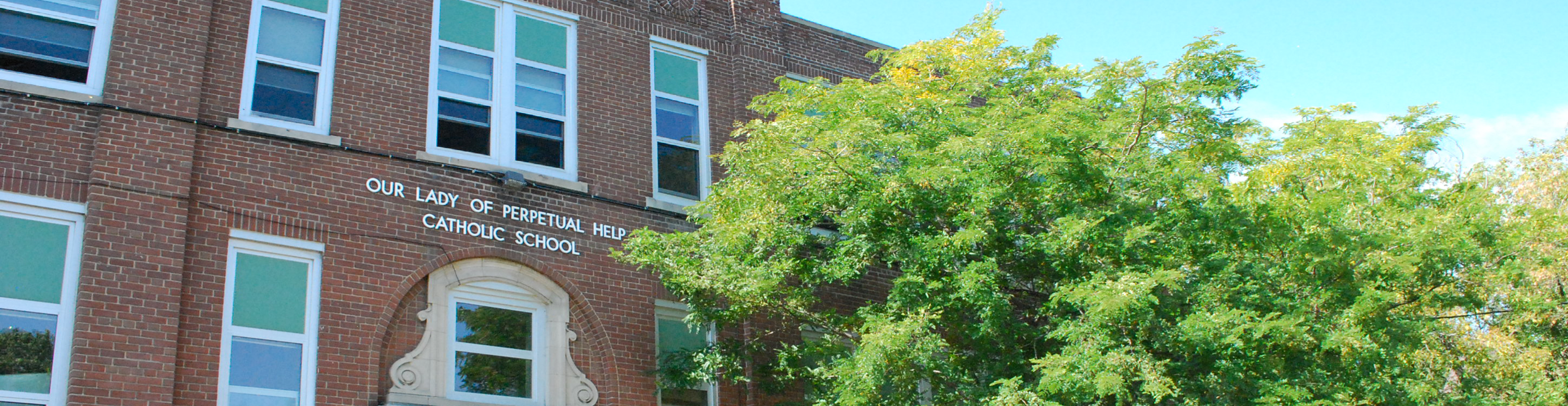 The front entrance of Our Lady of Perpetual Help Catholic School.