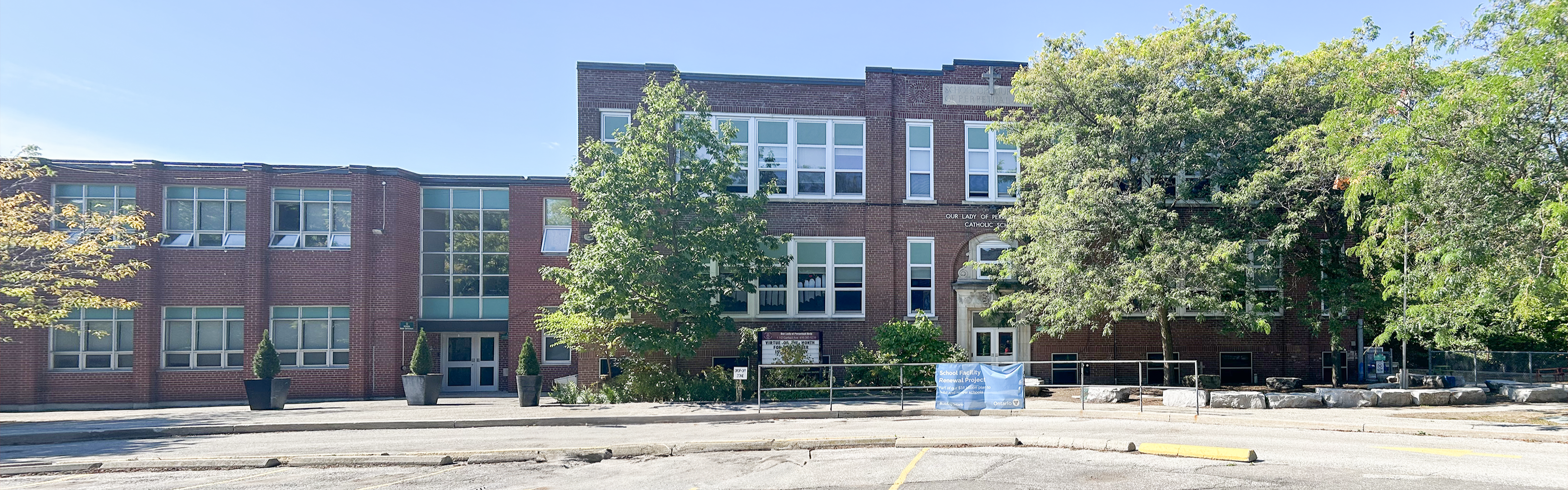 The front of the Our Lady of Perpetual Help Catholic School building.