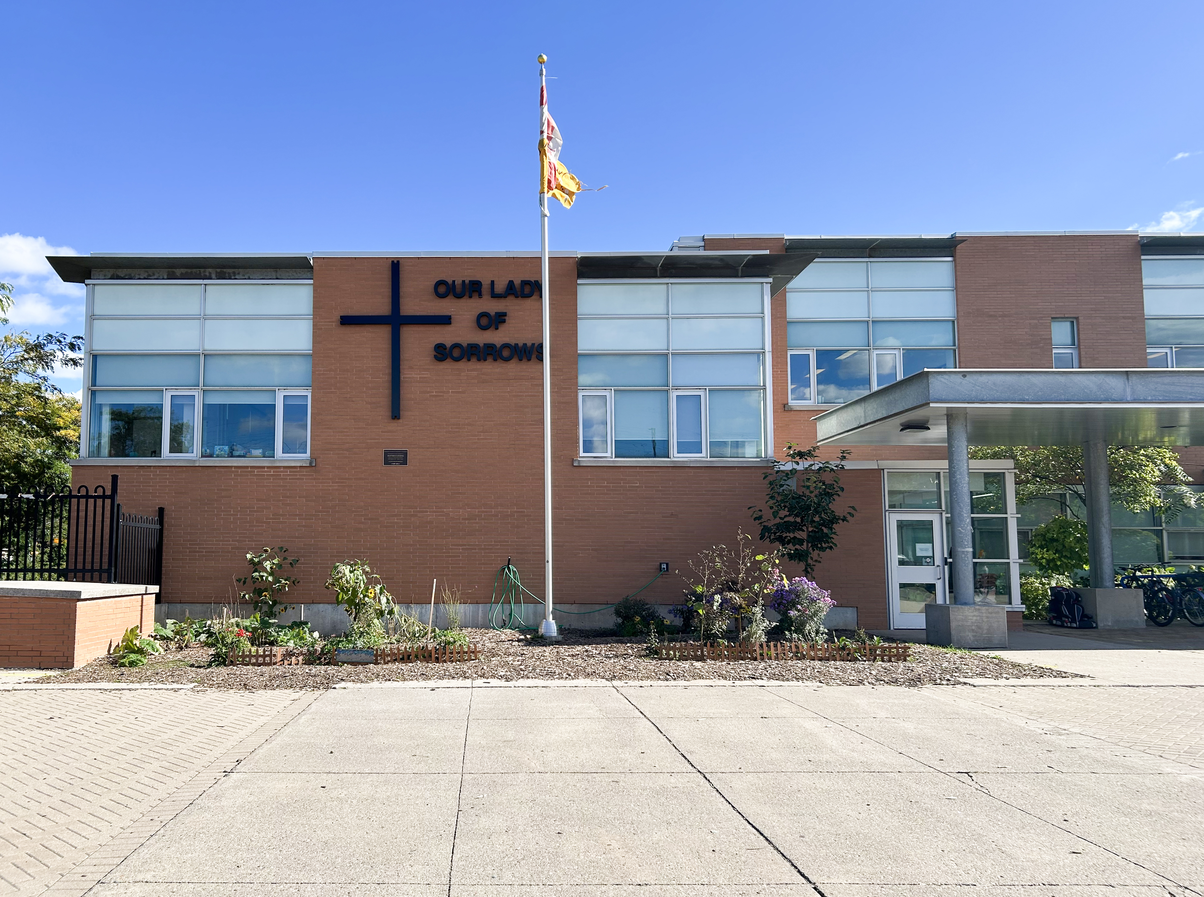 The front of the Our Lady of Sorrows Catholic School building.