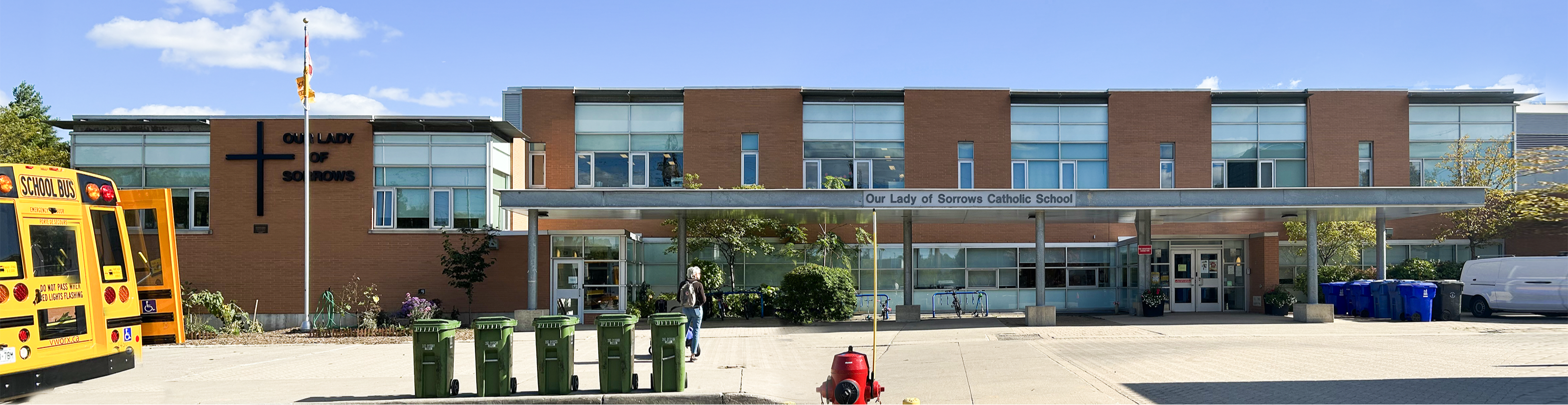 The front of the school building.