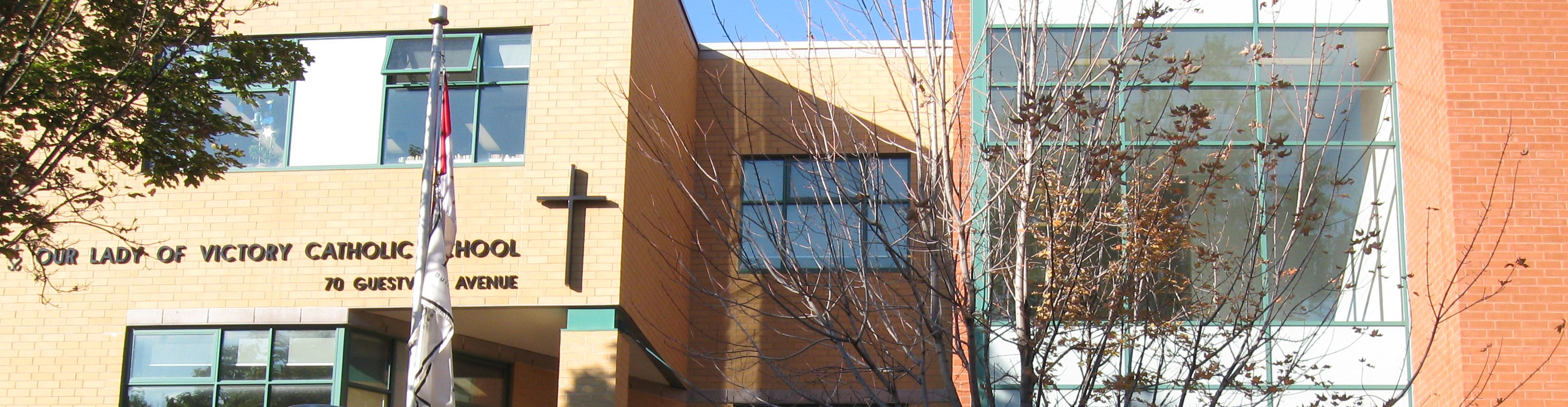 The front of the school building.