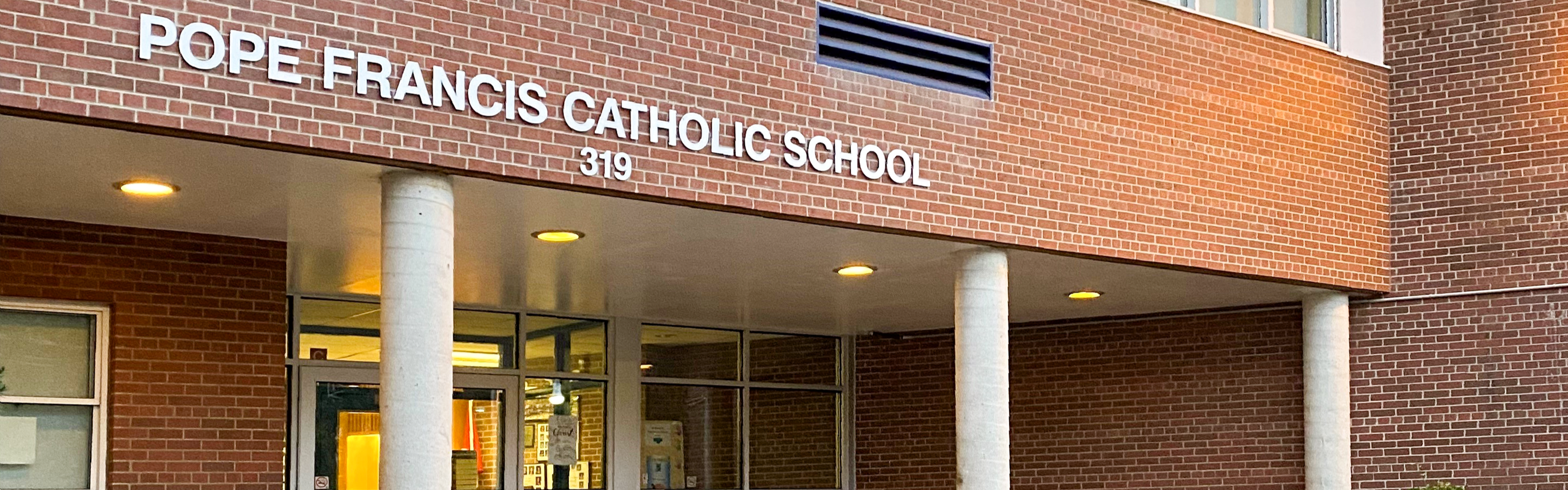 The front of the  Pope Francis Catholic School building.