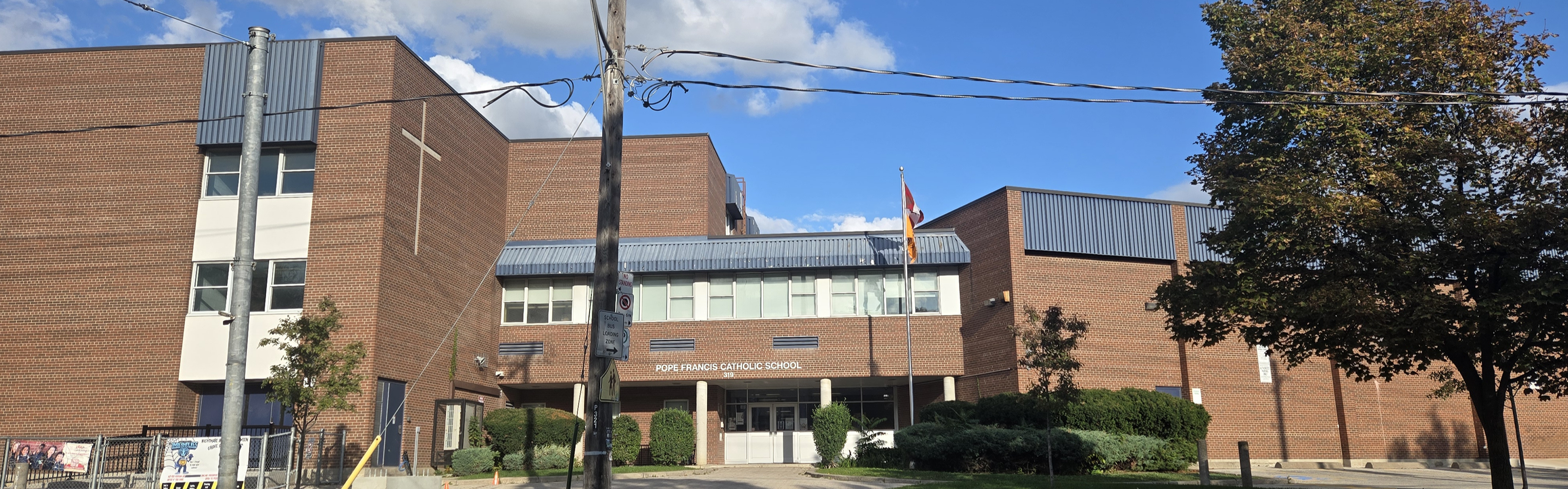 The front of the  Pope Francis Catholic School building.