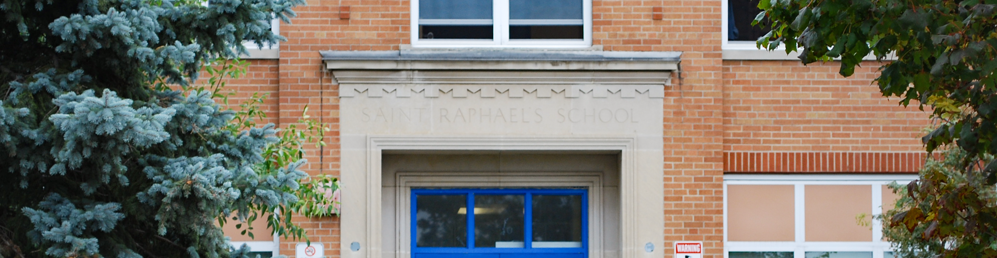 The front of the school building.