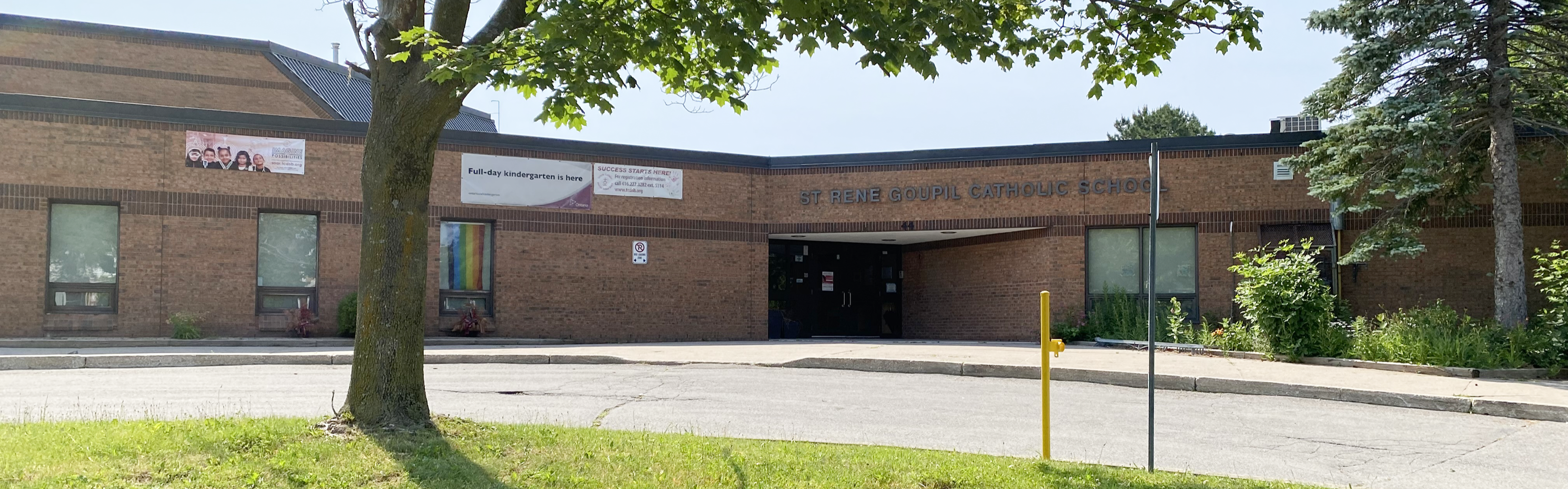 The front of the St. René Goupil Catholic School building.