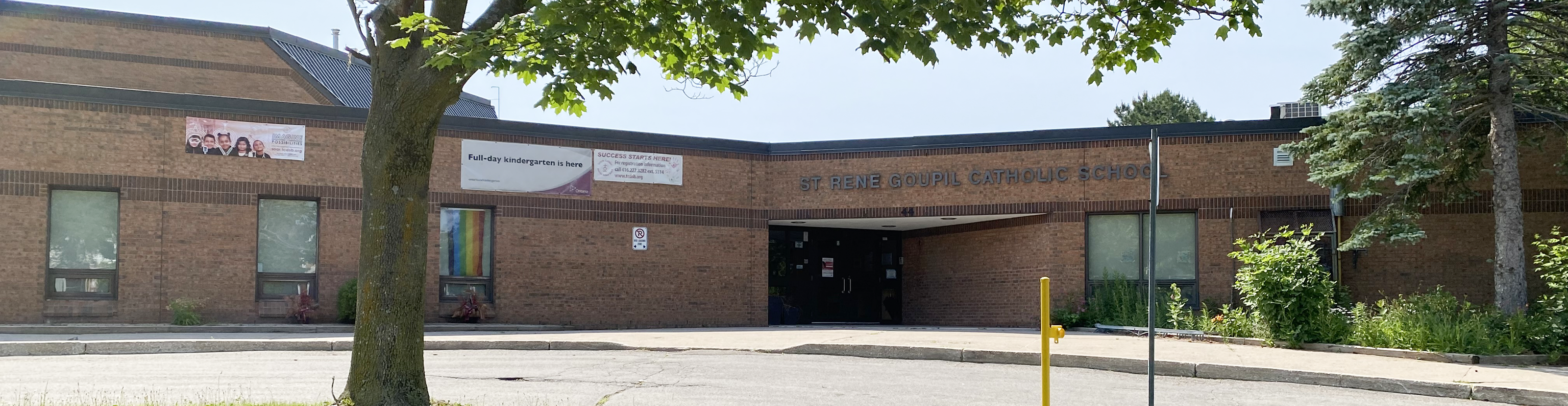 The front of the school building.