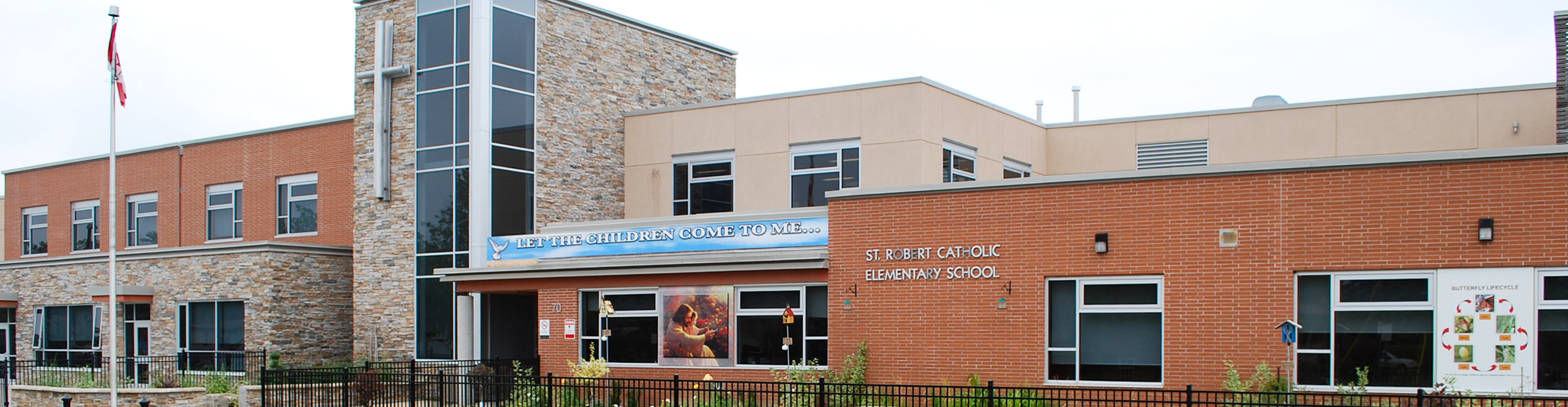 The front of the school building.