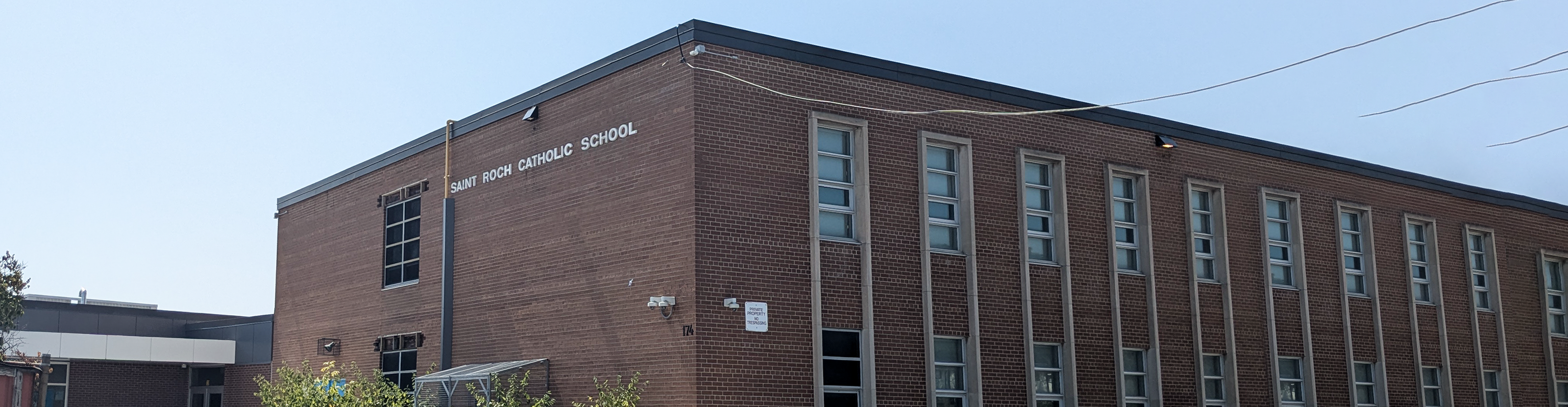 The front of the school building.