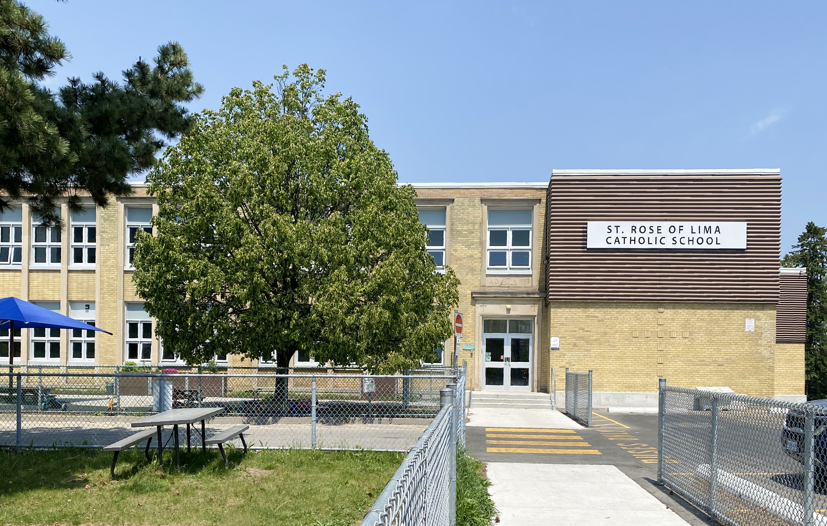 The front of the school building